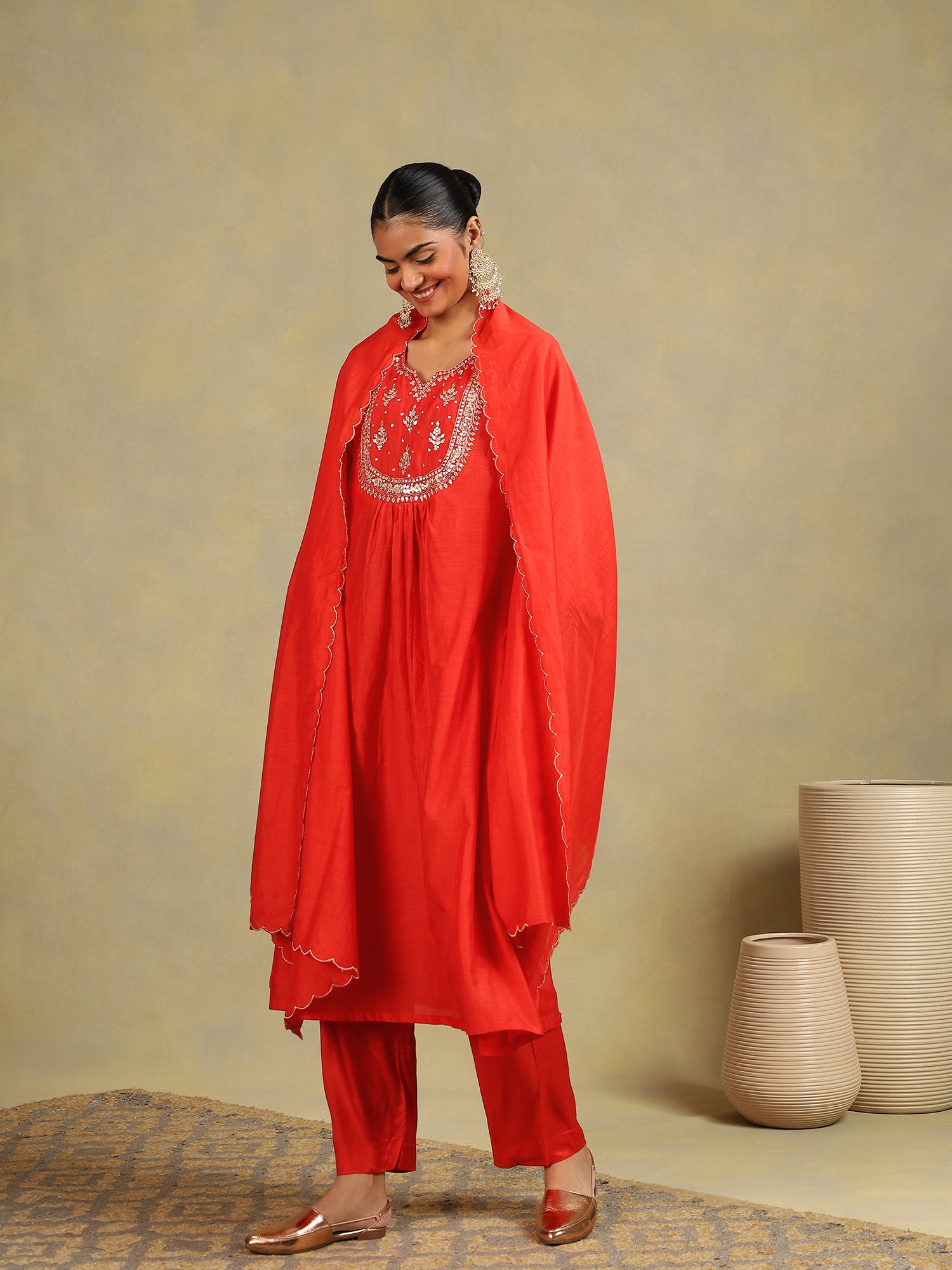 Scarlet Glow Chanderi 3-Piece Set {1023/M}