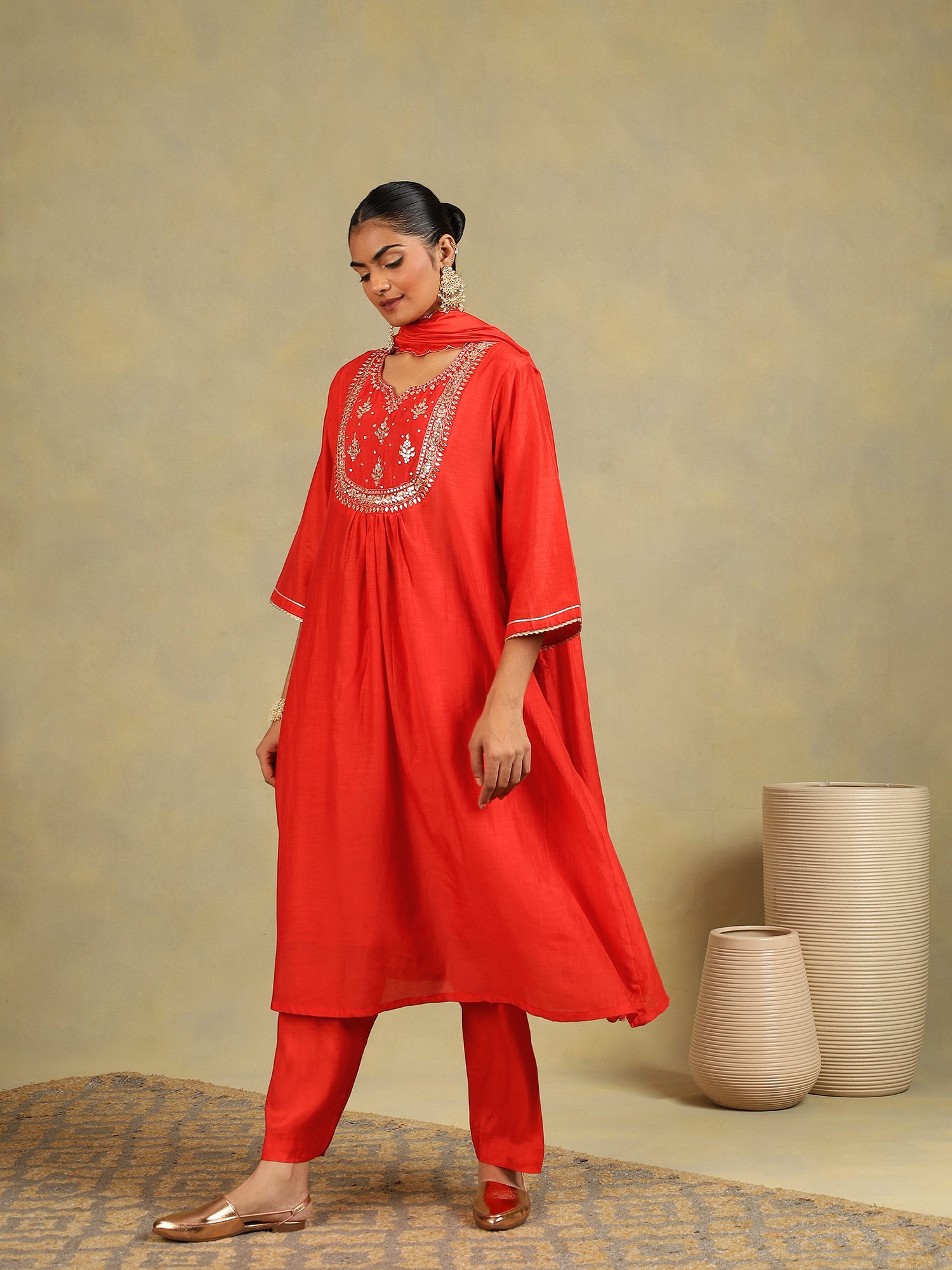 Scarlet Glow Chanderi 3-Piece Set {1023/M}