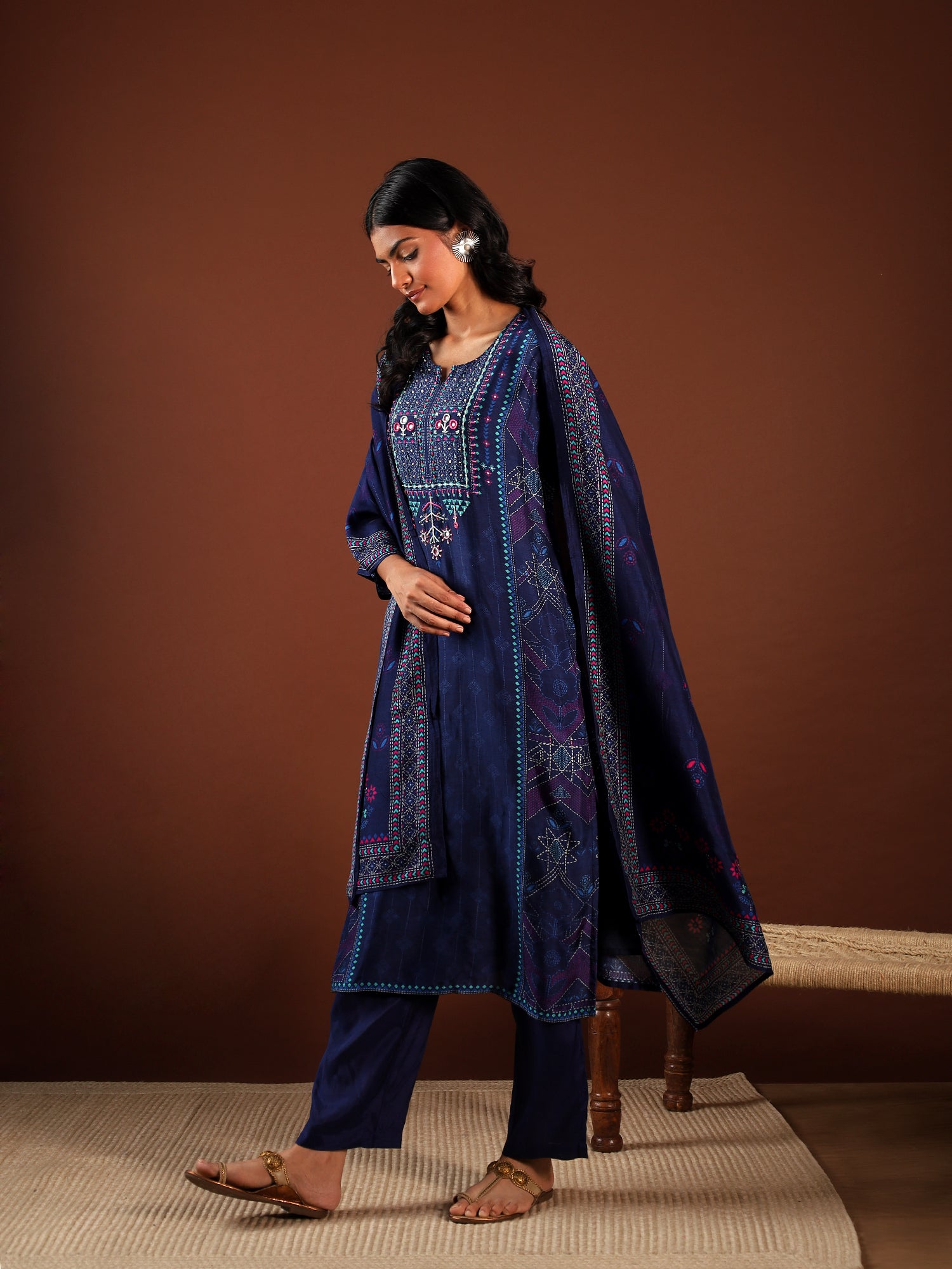 Midnight Navy Glow Silk 3-Piece Set {1014}