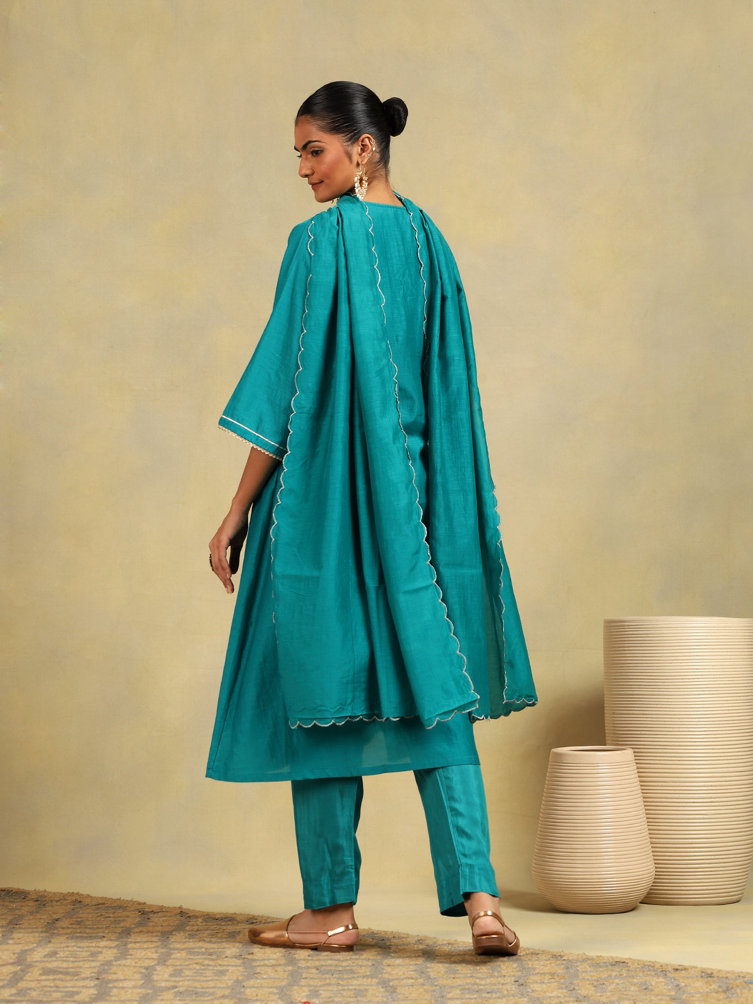 Emerald Glow Mul Chanderi 3-Piece Set {1025}