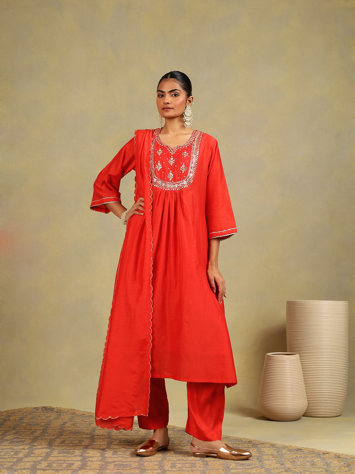 Scarlet Glow Chanderi 3-Piece Set {1023/M}
