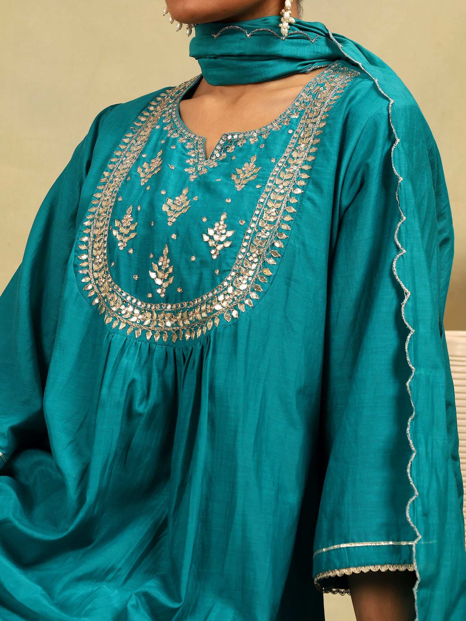 Emerald Glow Mul Chanderi 3-Piece Set {1025}