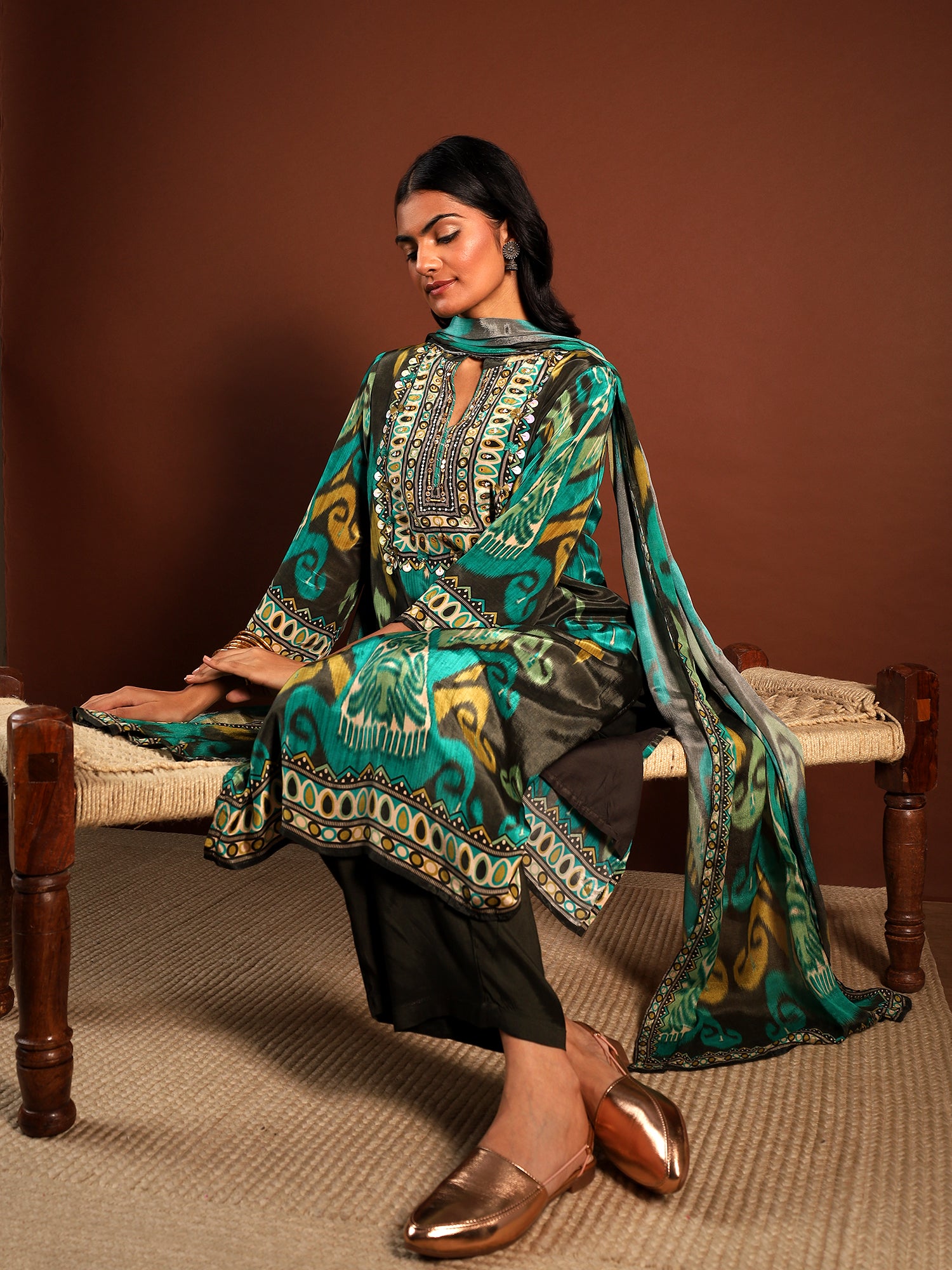 Emerald Ikat Motif 3-Piece Set