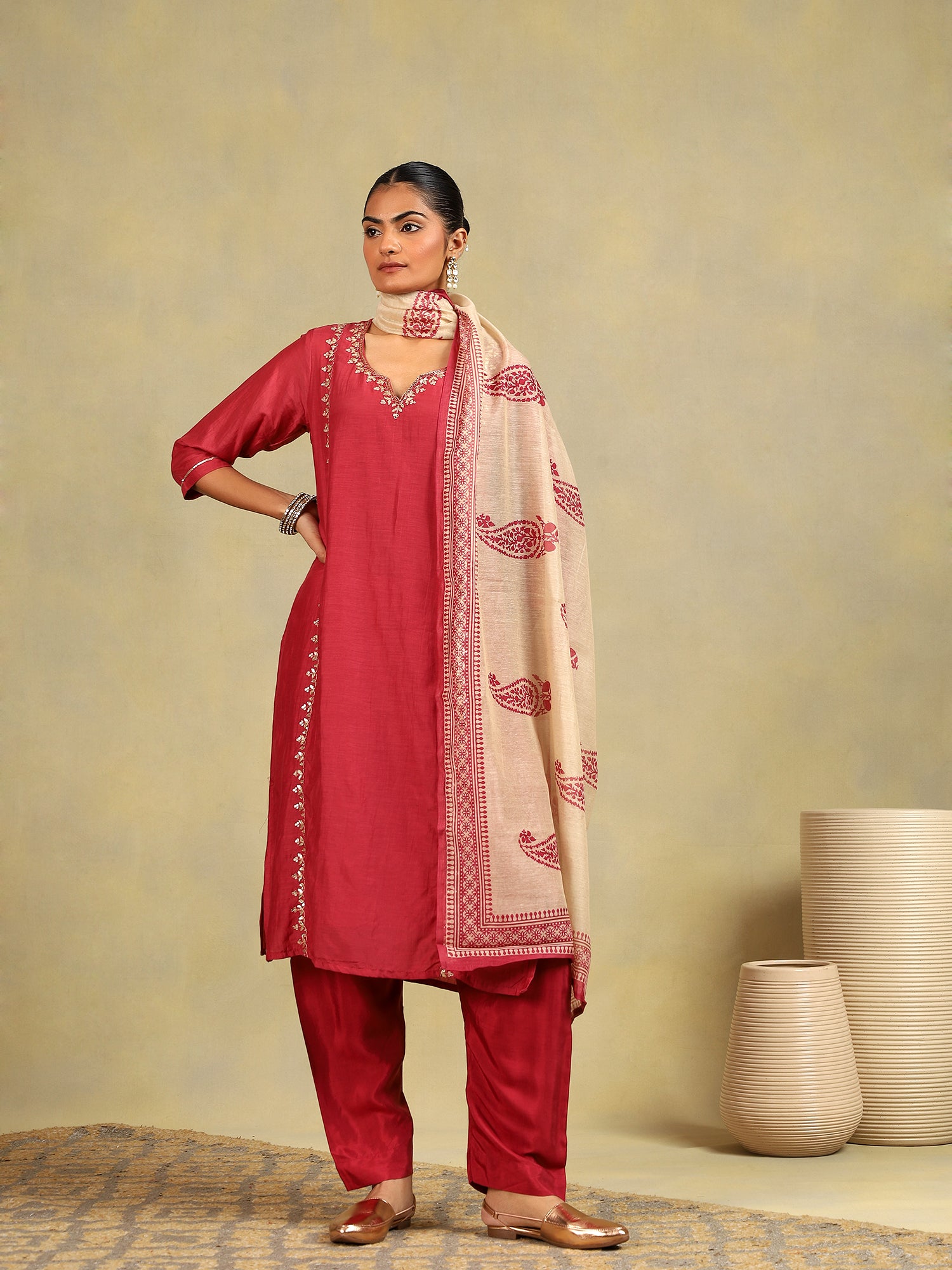 Crimson Chanderi 3-Piece Set