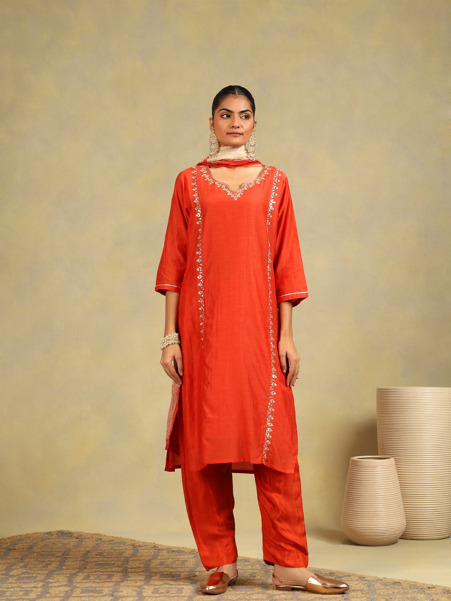 Rust Glow Mul Chanderi 3-Piece Set {1020}