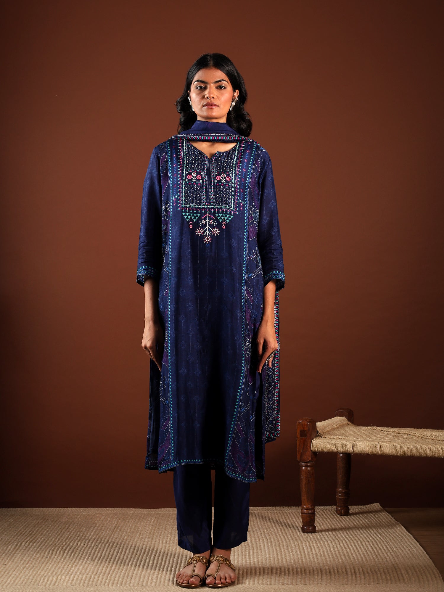 Midnight Navy Glow Silk 3-Piece Set {1014}