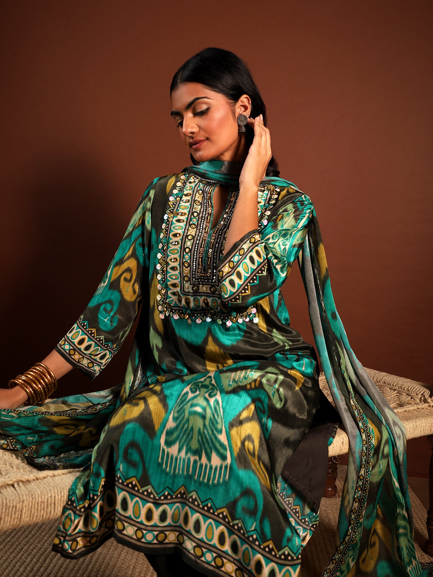 Emerald Ikat Motif 3-Piece Set {1006}