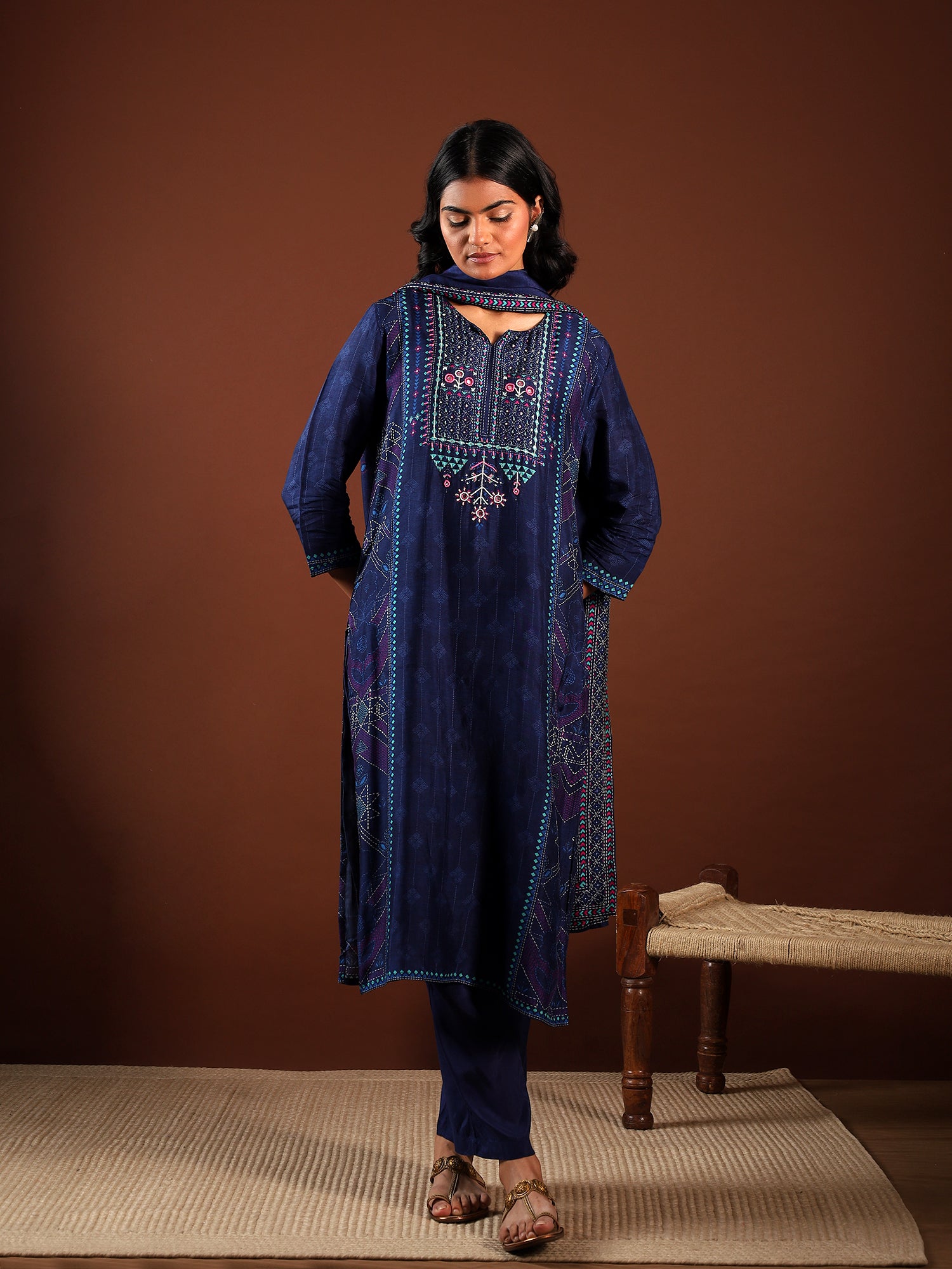 Midnight Navy Glow Silk 3-Piece Set {1014}