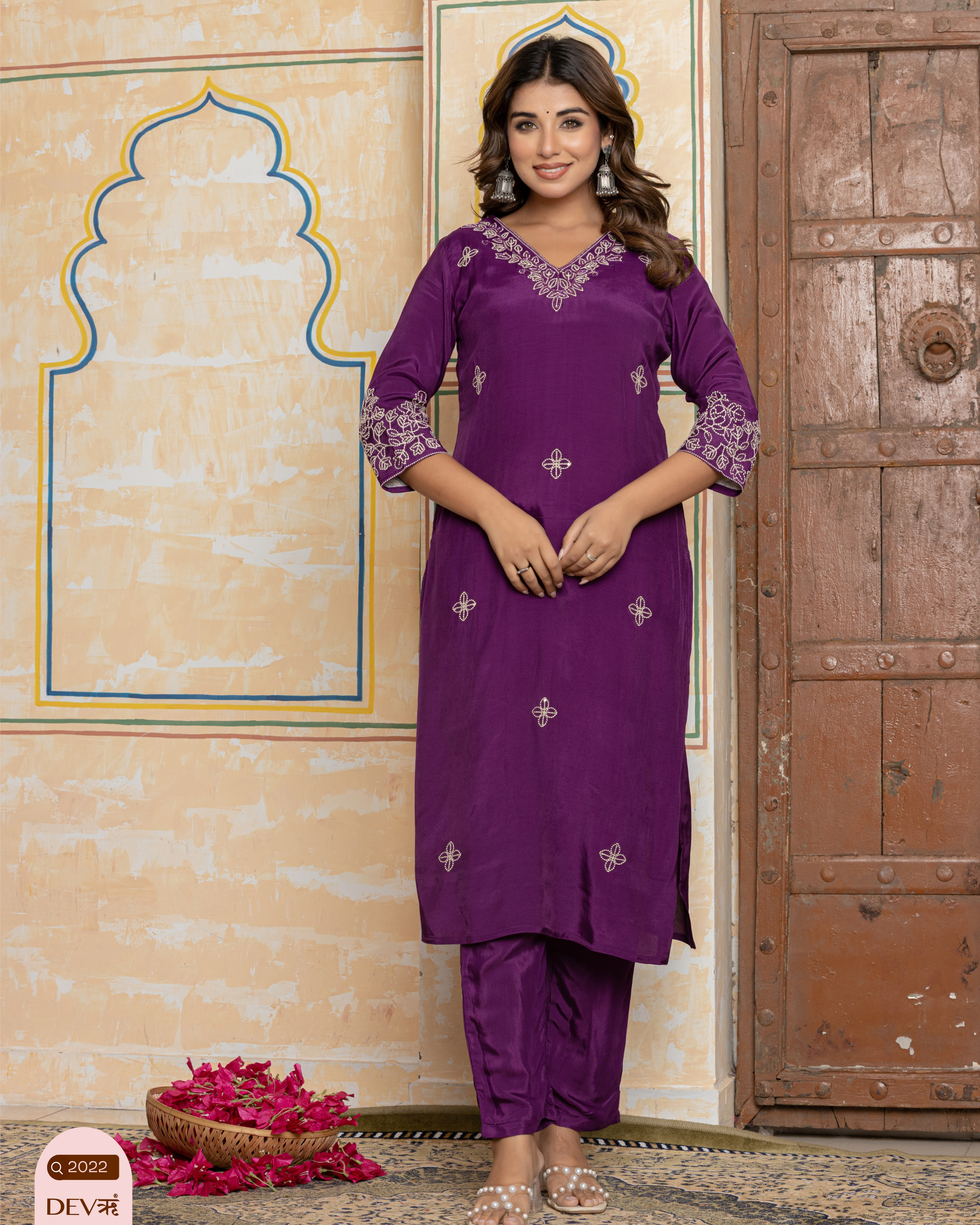 Purple Embroidered Muslin 3-Piece Set - {2022}