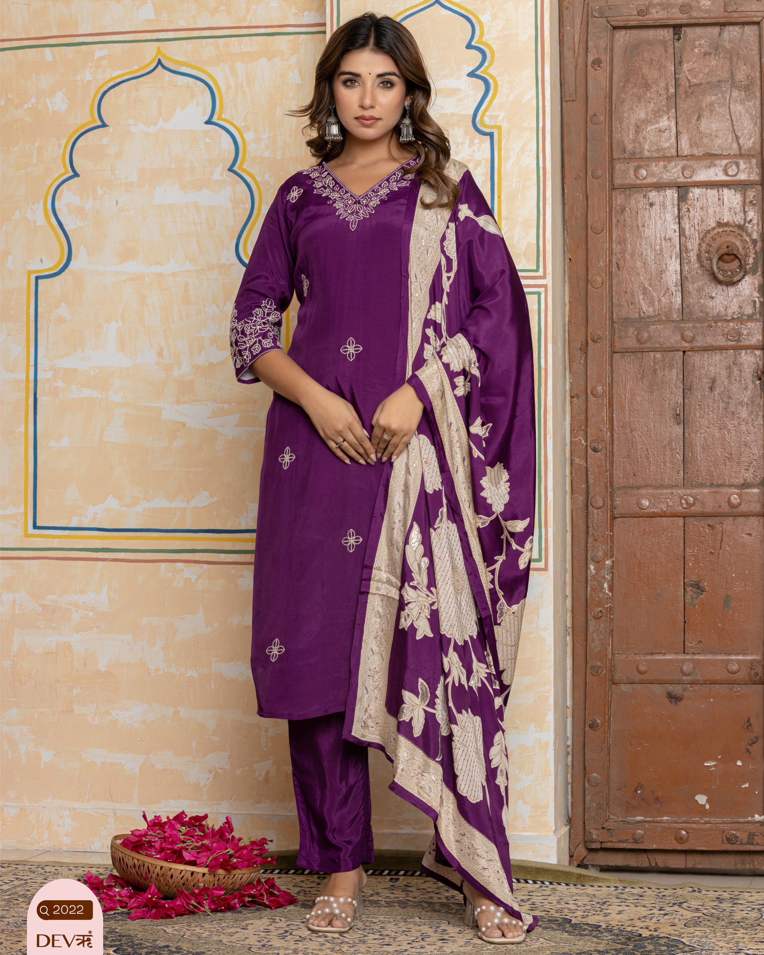 Purple Embroidered Muslin 3-Piece Set - {2022/M}
