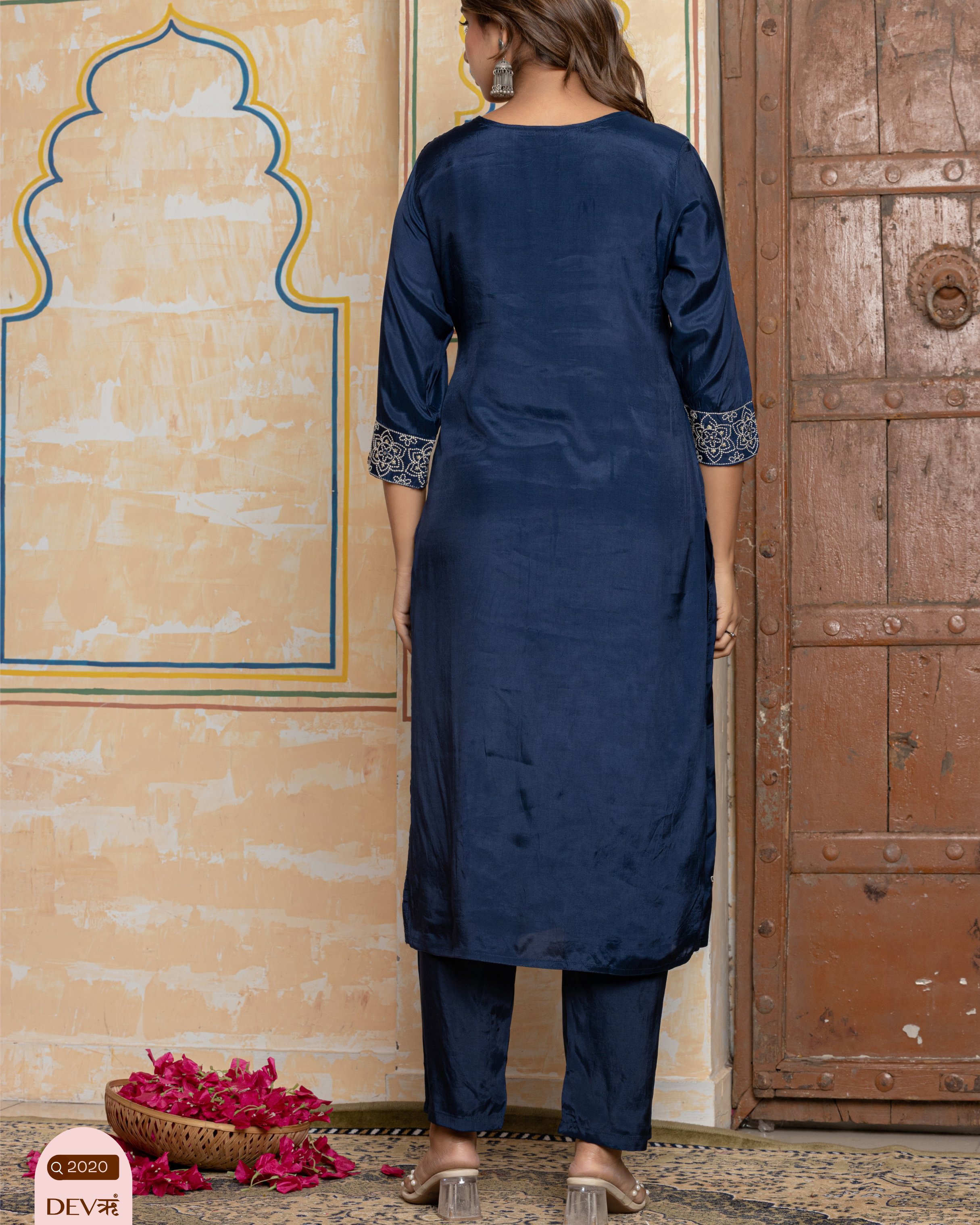 Navy Blue Embroidered Muslin 3-Piece Set - {2020}