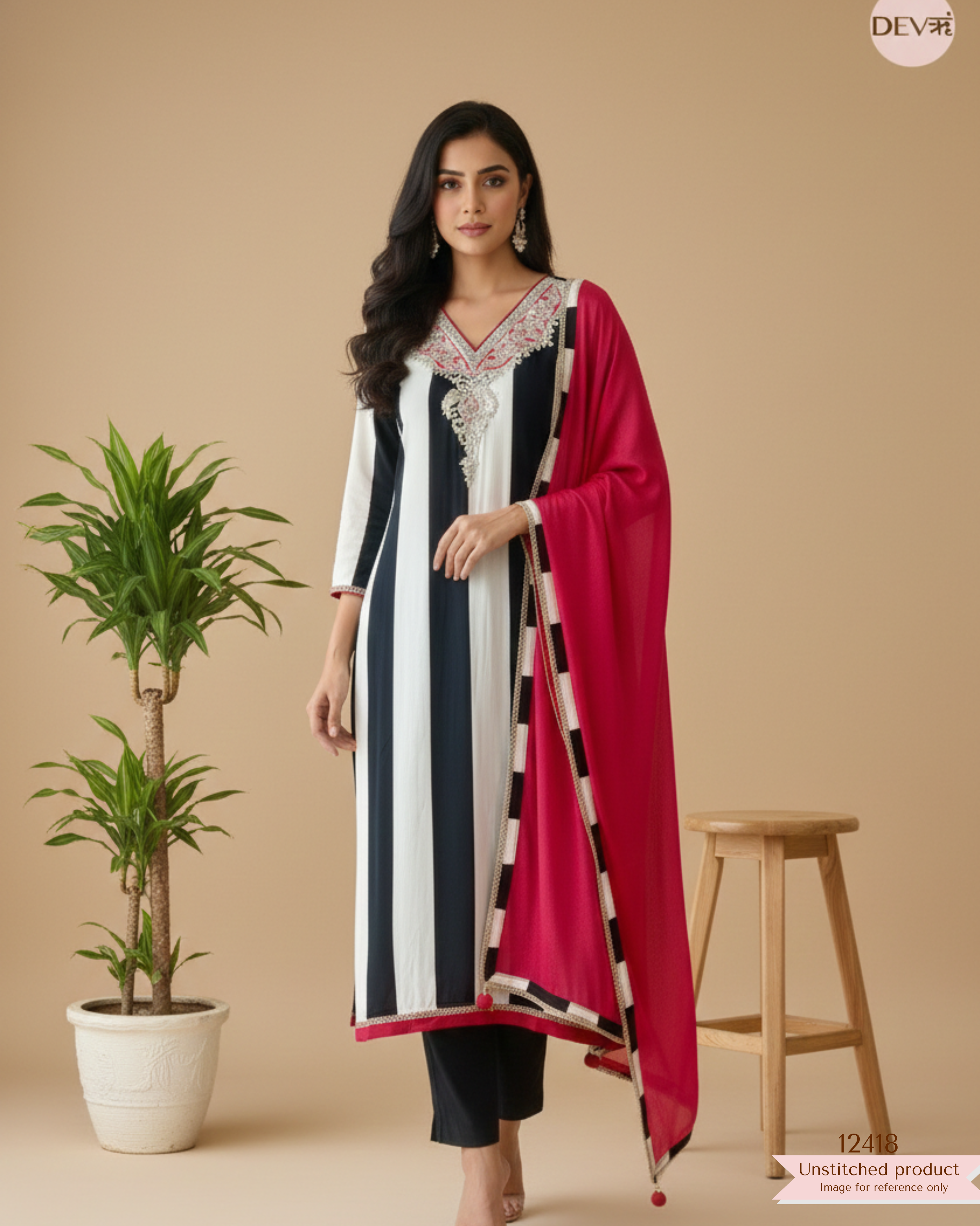 Fuchsia Natural Crepe Embroidered Unstitched 3-Piece Suit (Devri – D.No12418)
