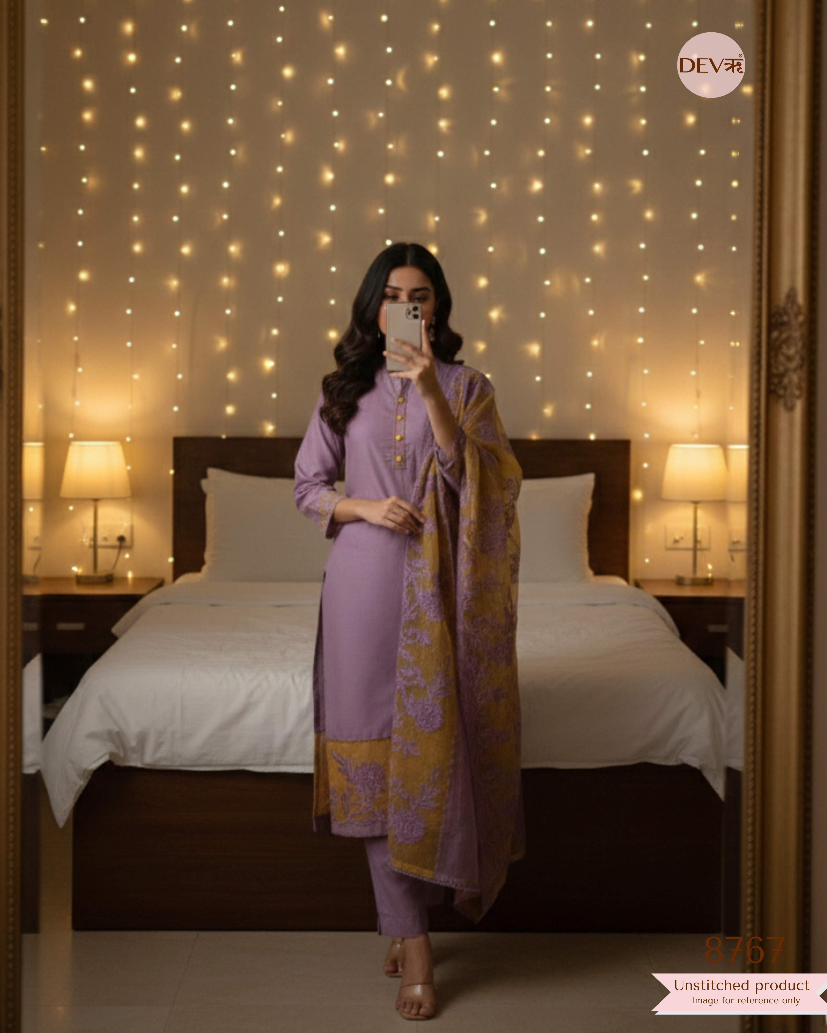Lavender Modal Silk Embroidered Unstitched 3-Piece Suit (Devri – D.No 8767)
