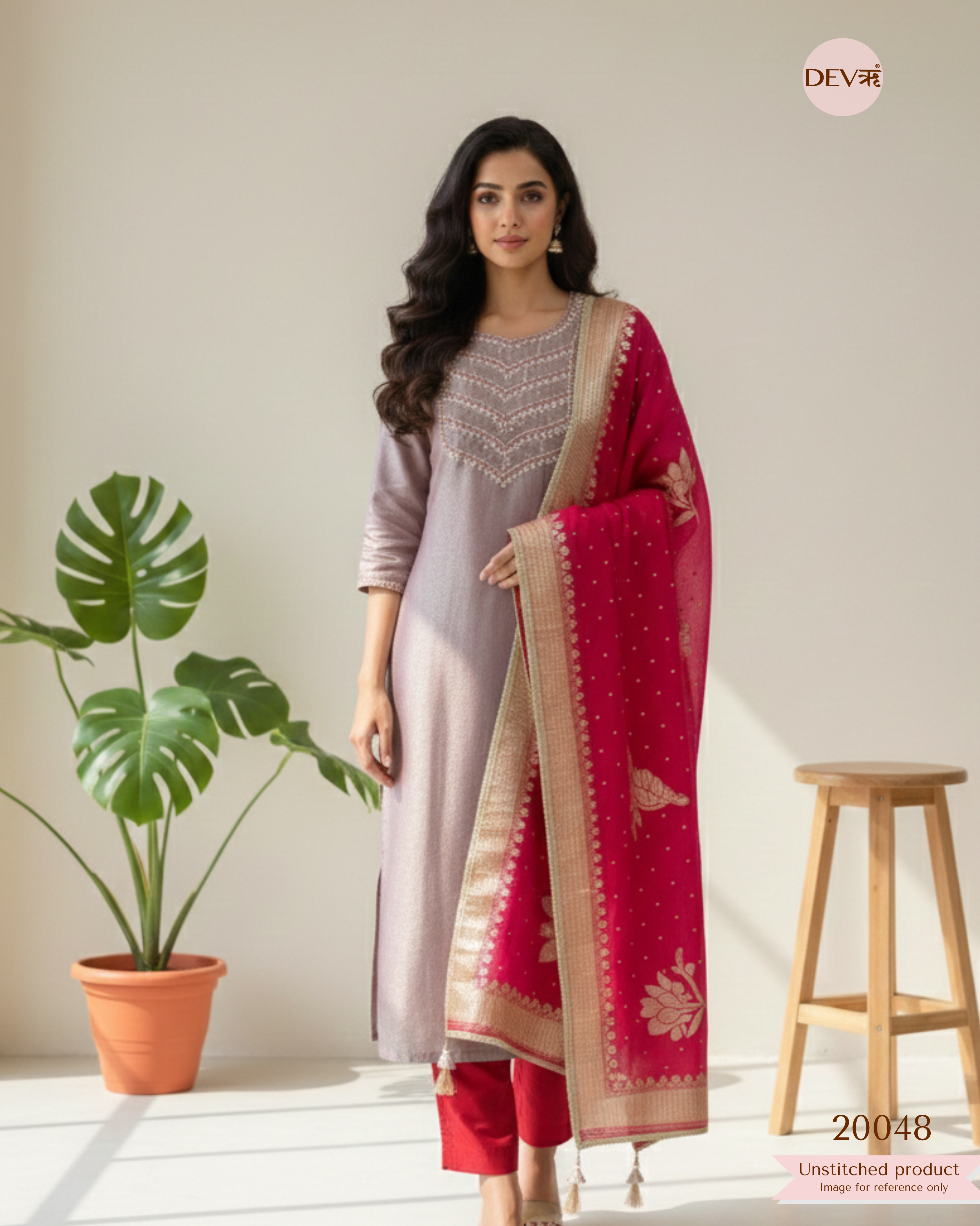 Dusty Mauve Pure Tissue Embroidered Unstitched 3-Piece Suit (Devri – D.No. 20048)