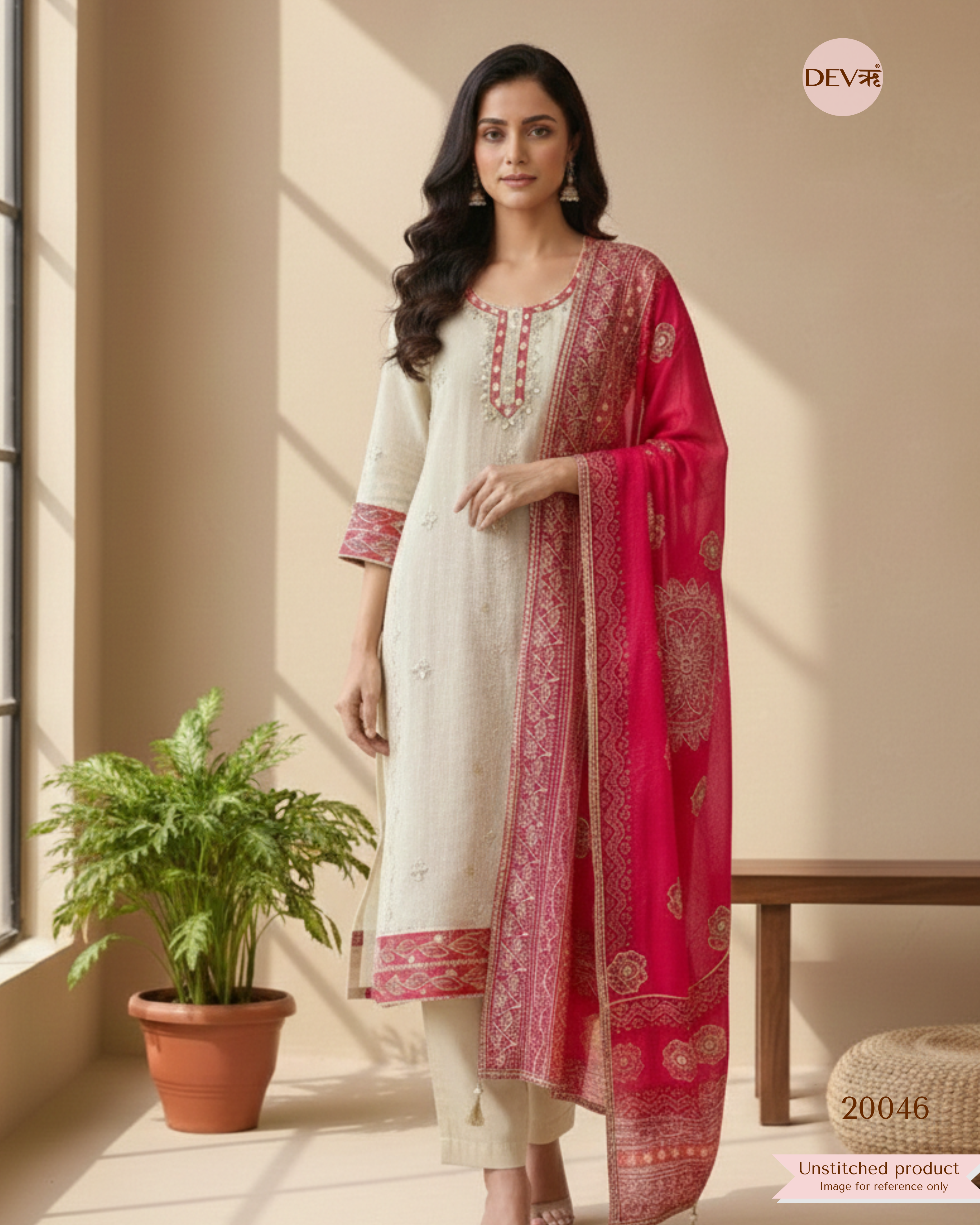 Ivory Pure Tissue Crush Embroidered Unstitched 3-Piece Suit (Devri – D.No . 20046)