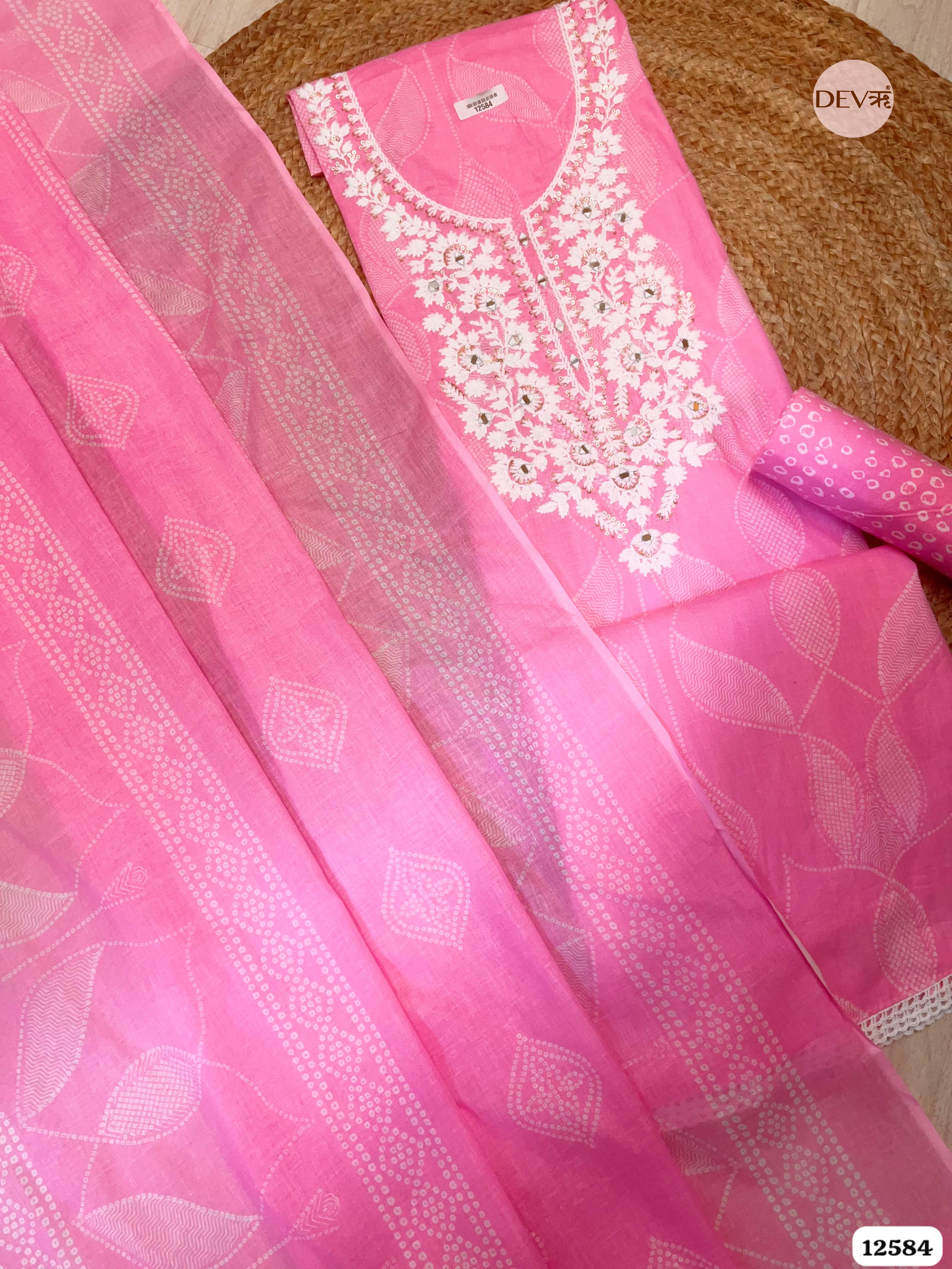Blush Pink Cotton Embroidered Unstitched 3-Piece Suit (Devri – D.No 12584)