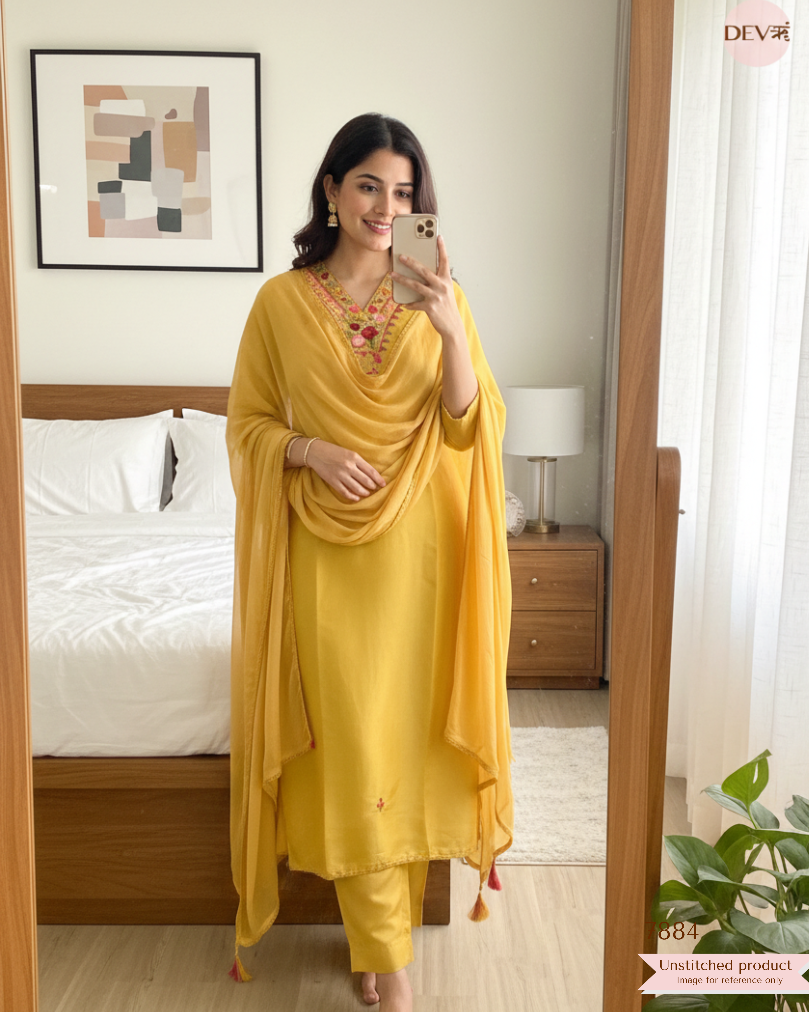 Mustard Tissue Silk Embroidered Unstitched 3-Piece Suit (Devri – D.No. 7884)