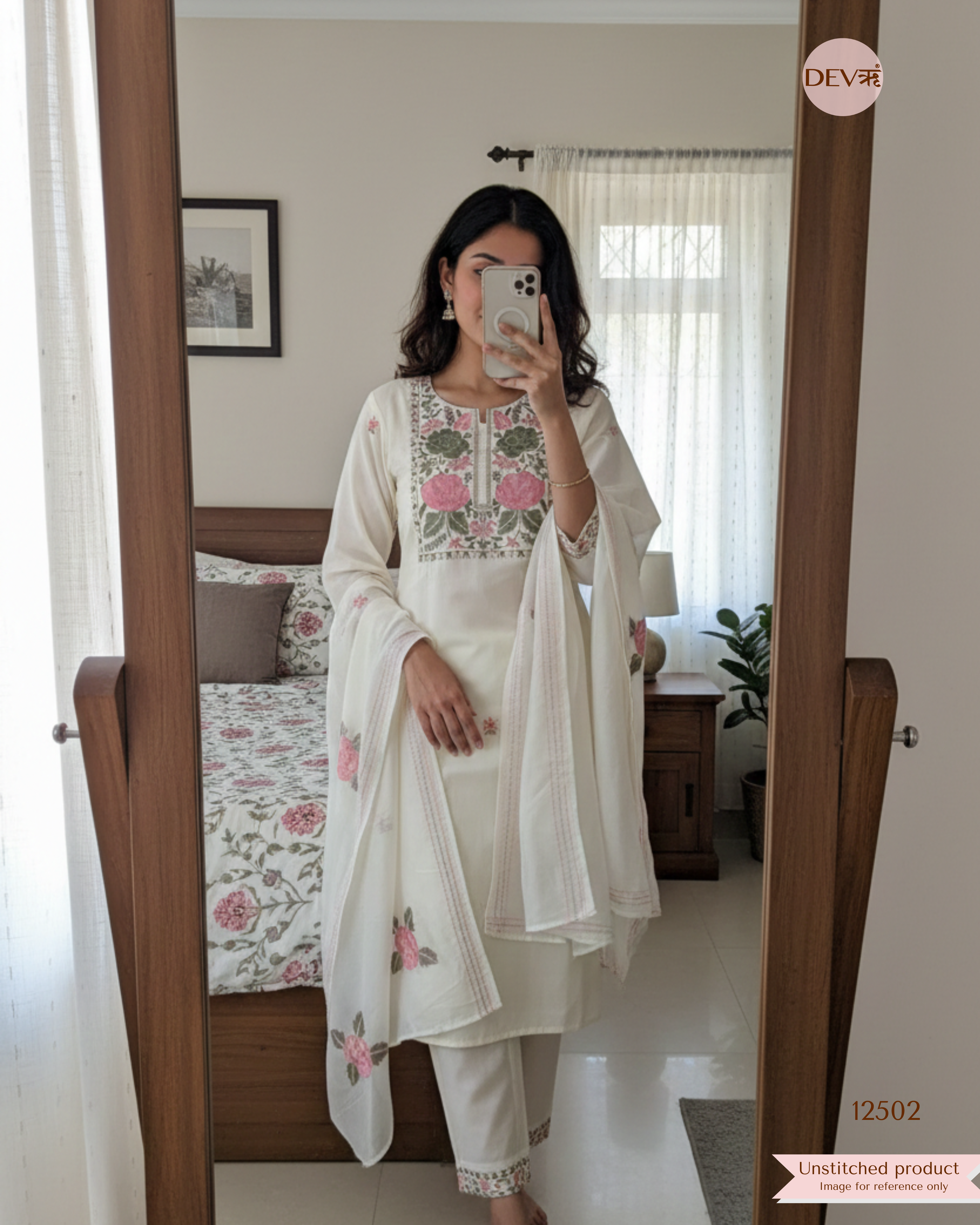 Off-White Cotton Embroidered Unstitched 3-Piece Suit (Devri – D.No. 12502)