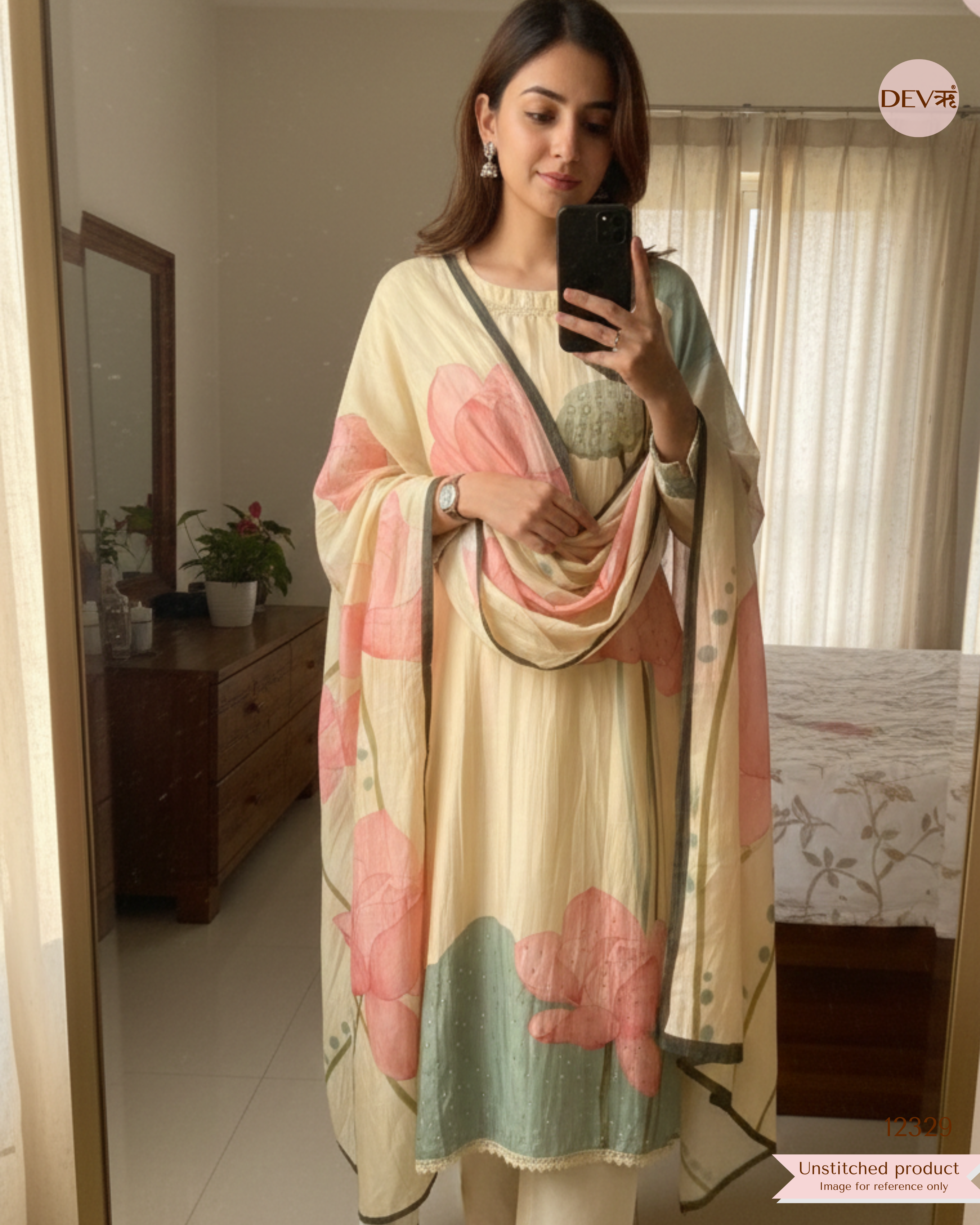 Butter Yellow Muslin Printed Unstitched 3-Piece Suit (Devri – D.No 12329)