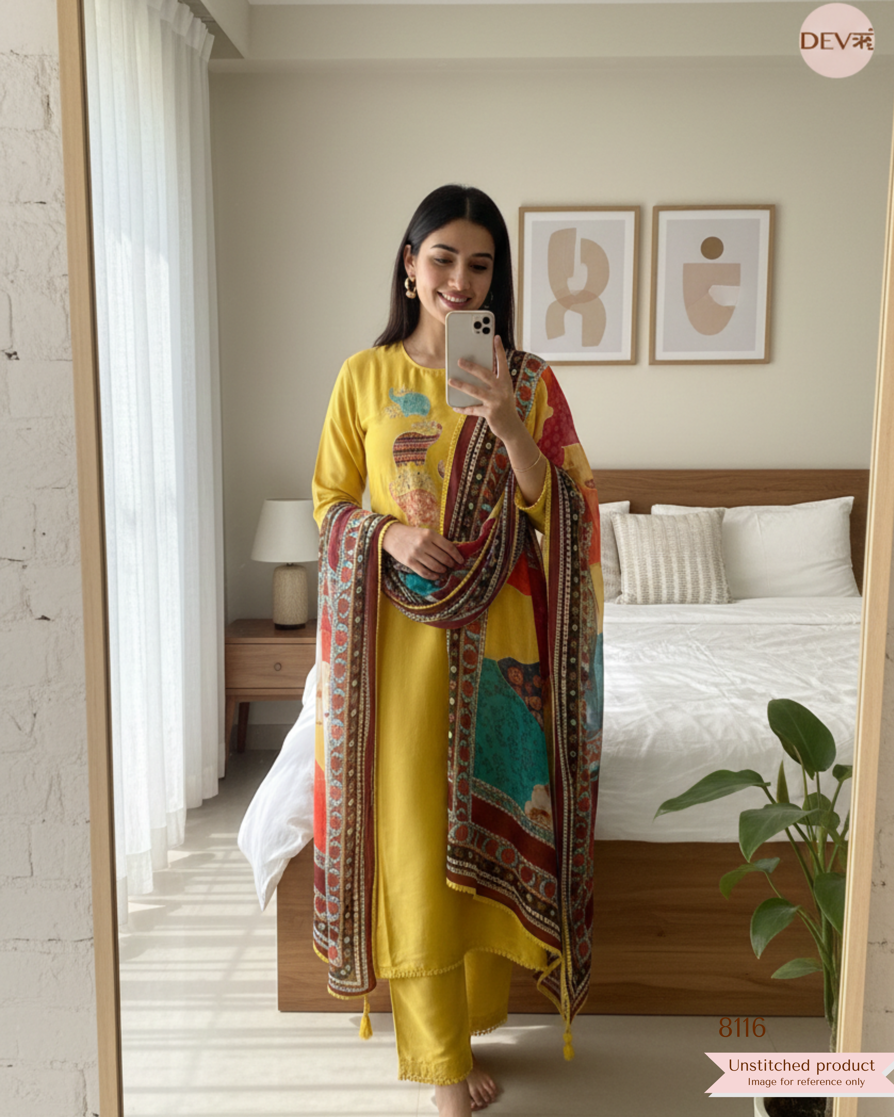 Mustard Tissue Silk Embroidered Unstitched 3-Piece Suit (Devri – D.No.8116)