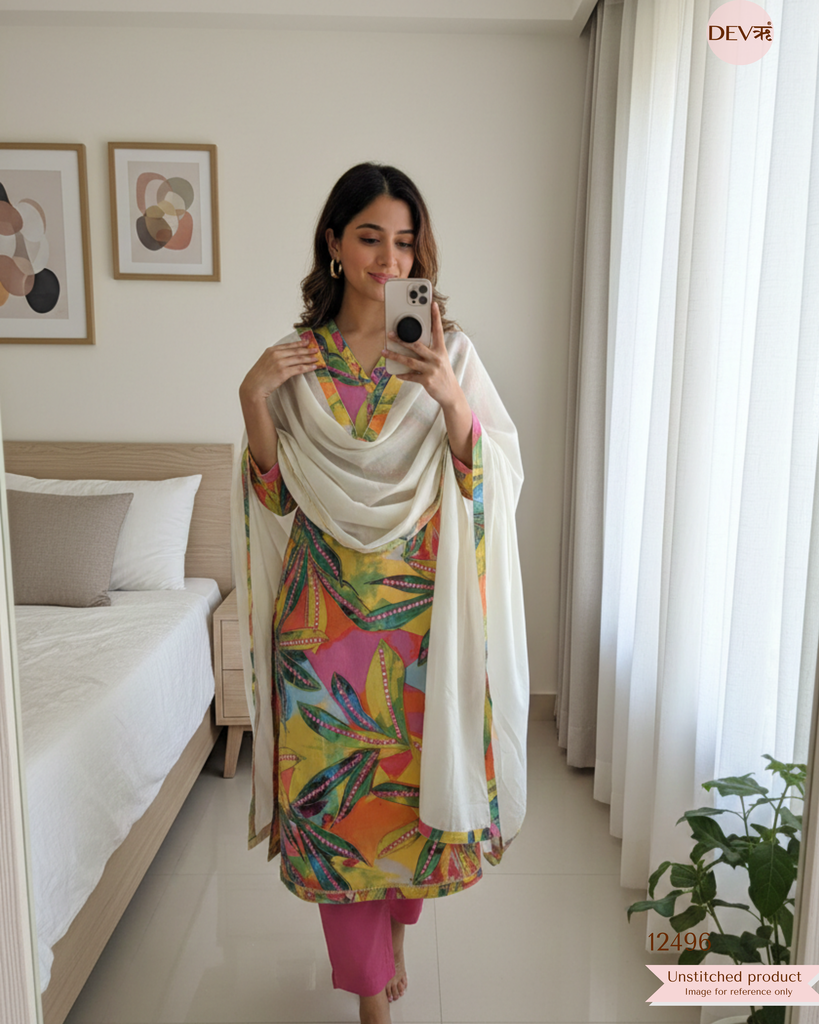 Multicolor Cotton Printed Unstitched 3-Piece Suit (Devri – D.No.12496)
