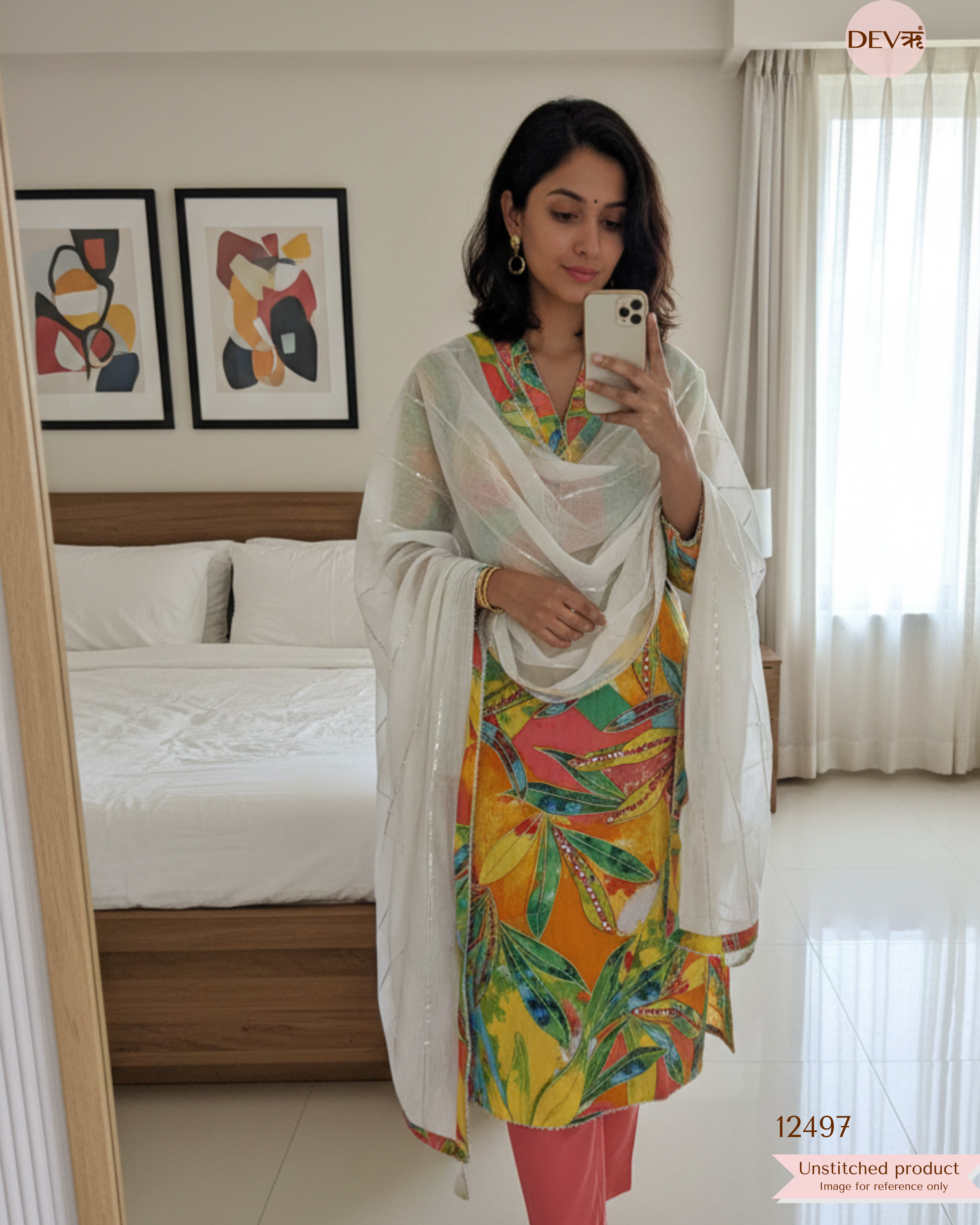 Multicolor Cotton Printed Unstitched 3-Piece Suit (Devri – D.No. 12497)