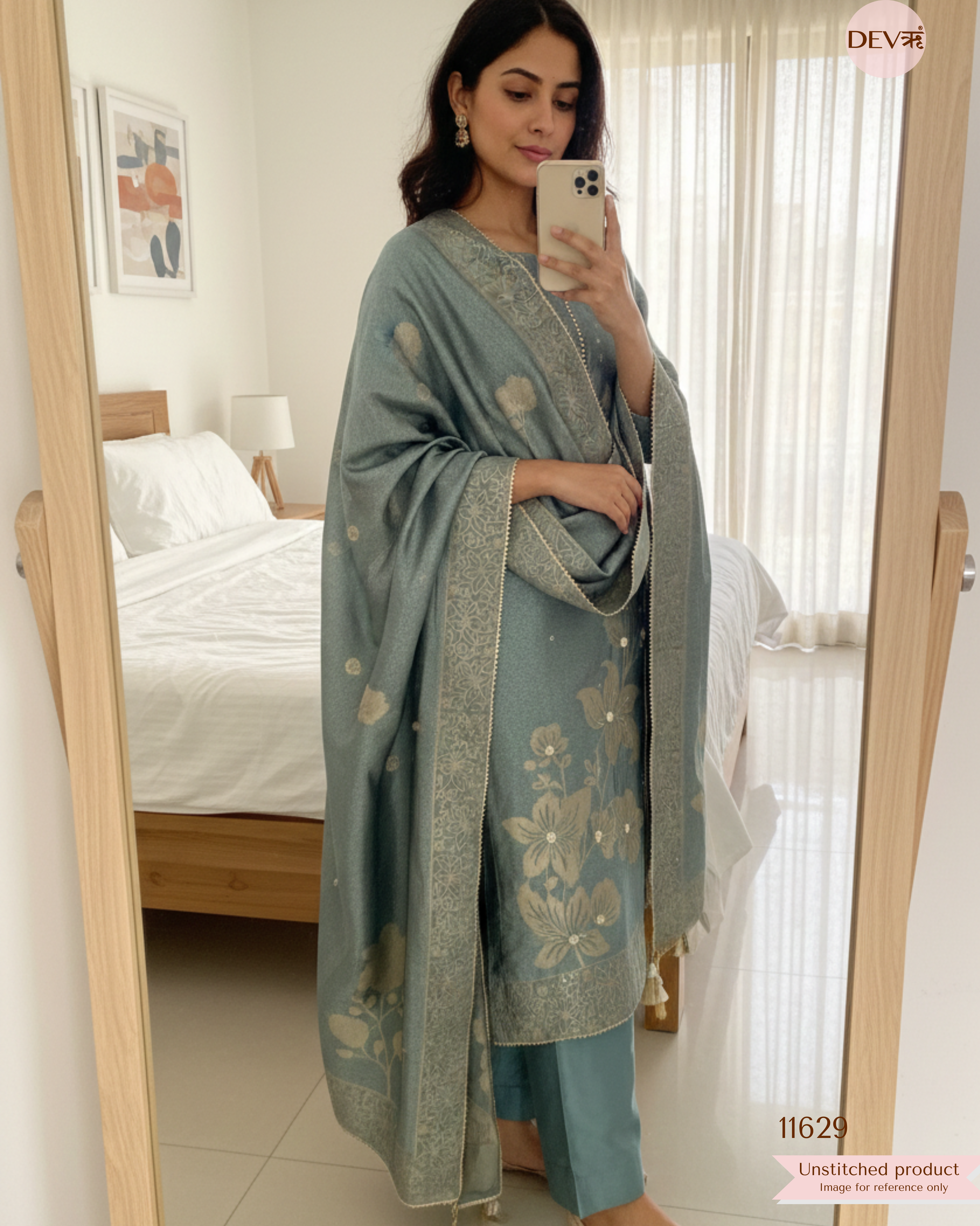 Teal Banarasi Silk Woven Unstitched 3-Piece Suit (Devri – D.No. 11629)