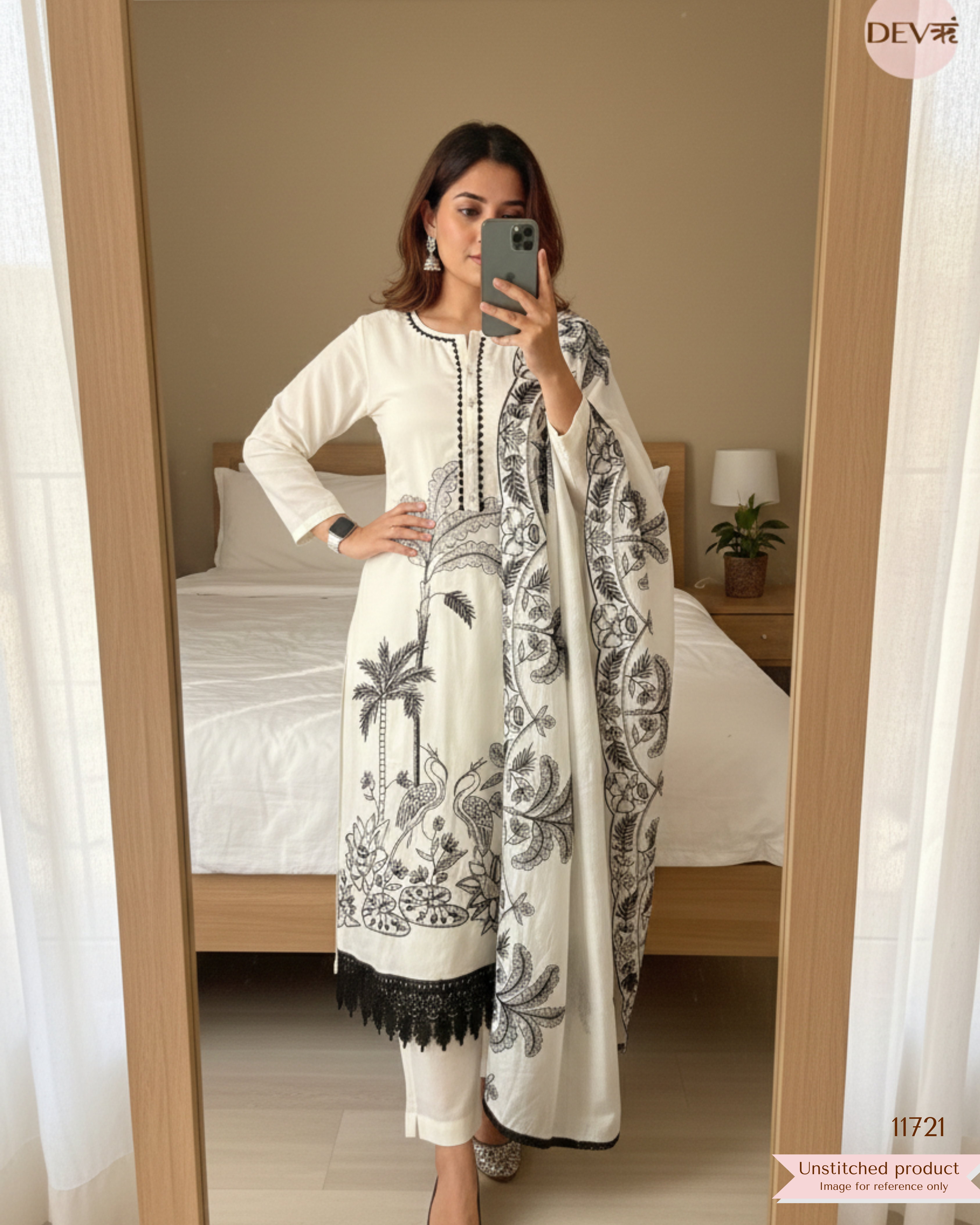 White Slub Cotton Unstitched Embroidered {11271}