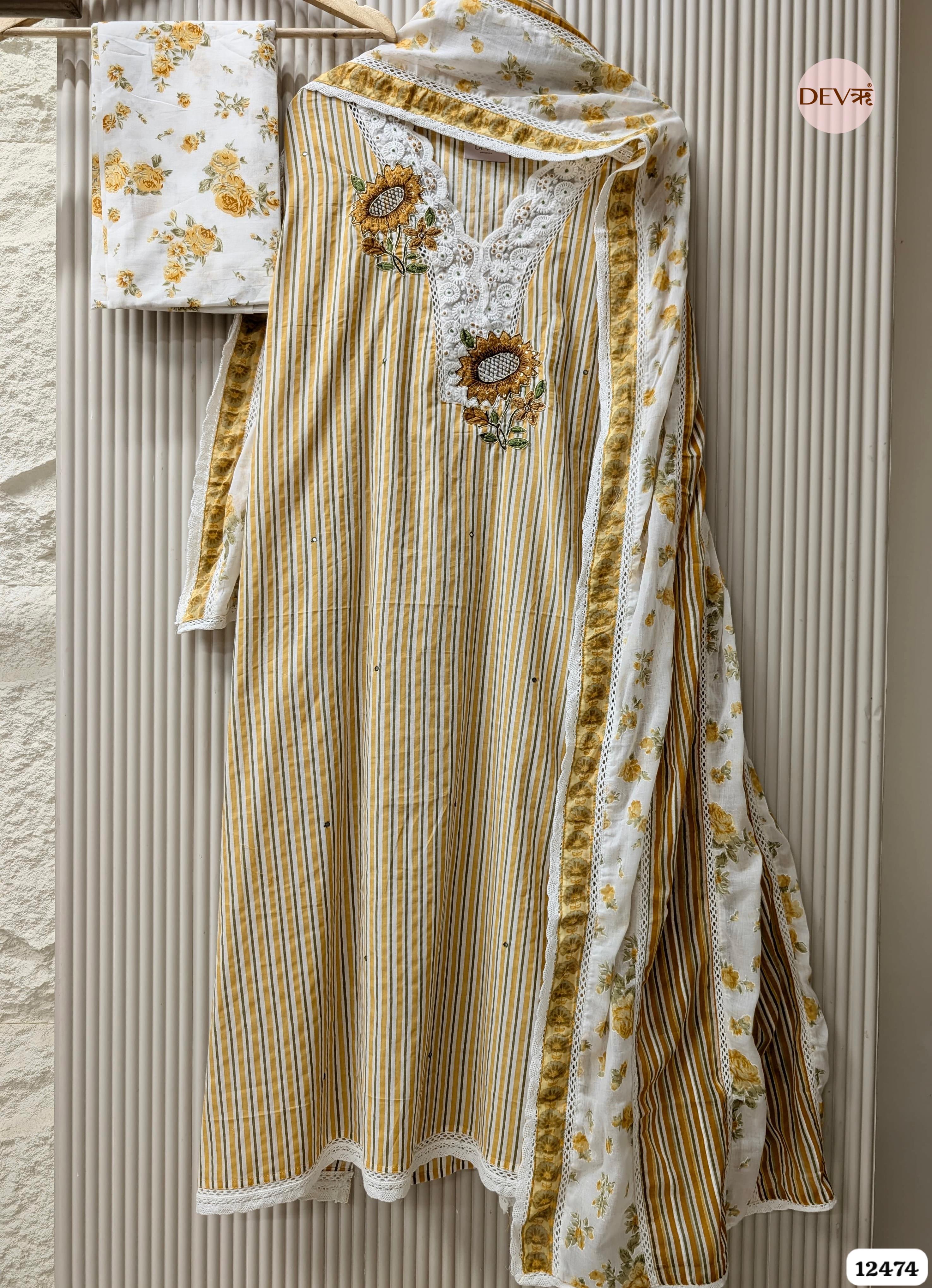 Mustard Yellow Pure Cotton Embroidered Unstitched 3-Piece Suit (Devri – D.No. 12474)