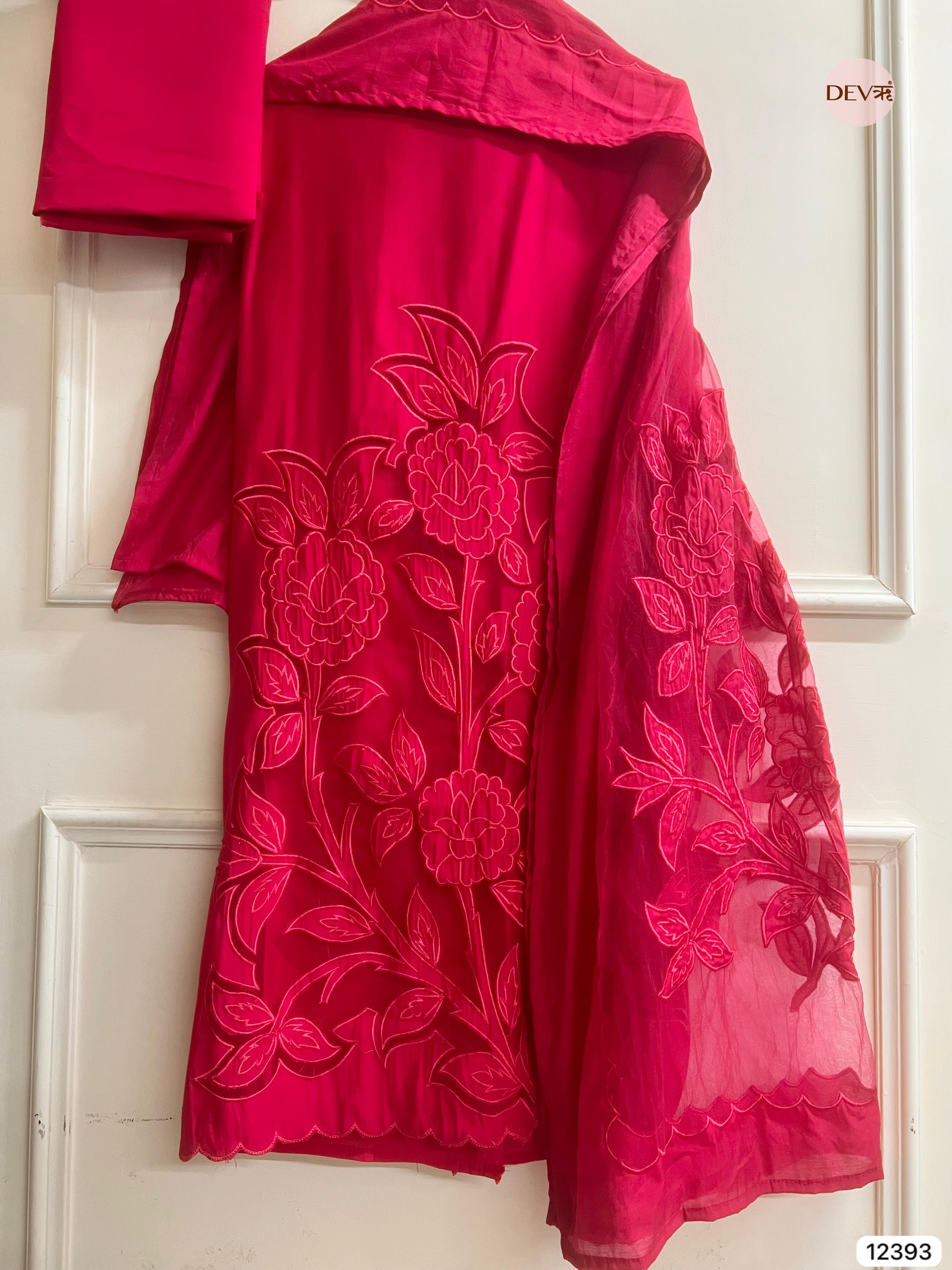 Magenta Modal Silk Embroidered Unstitched 3-Piece Suit (Devri – D.No 12393)
