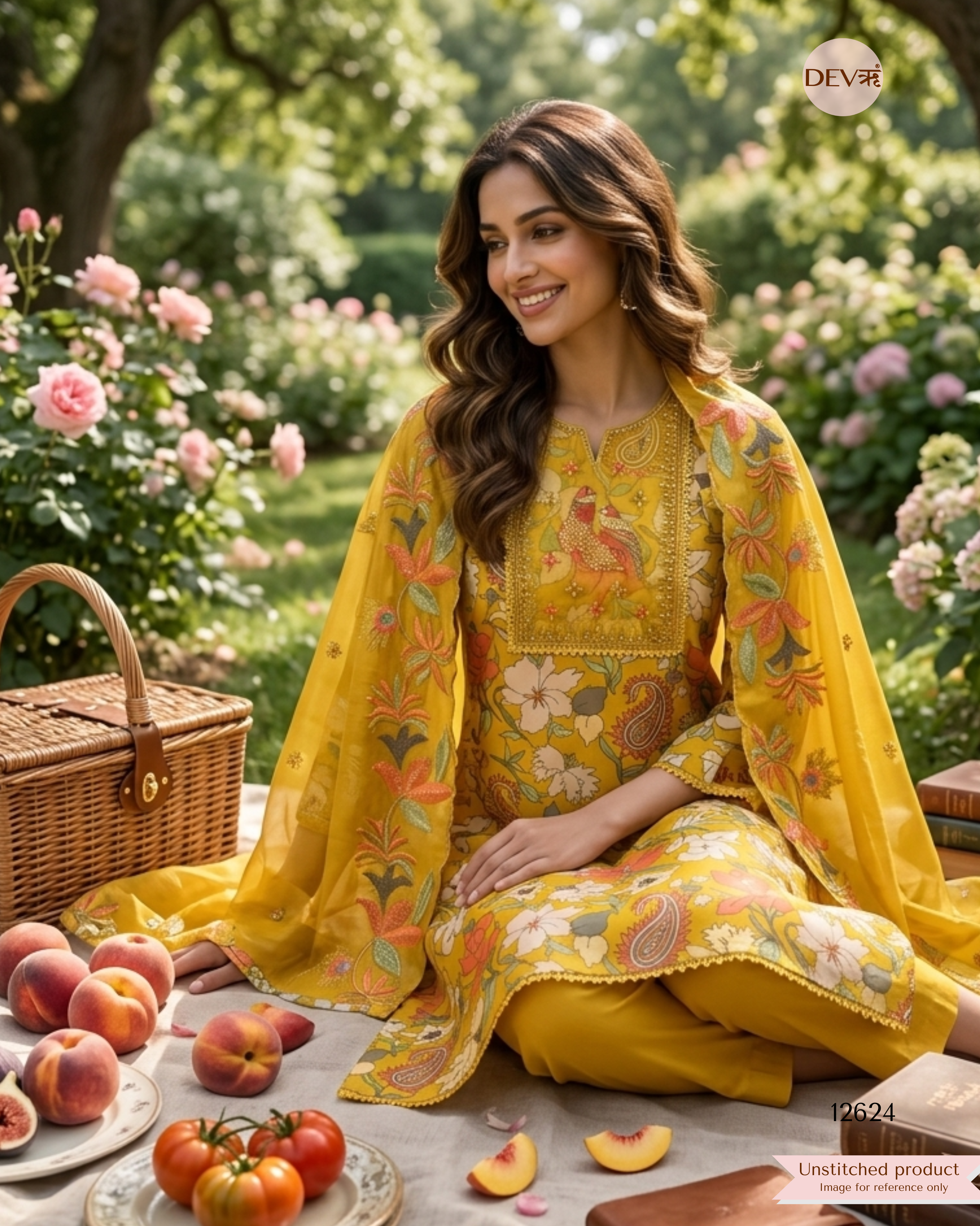 Mustard Jam Cotton Embroidered Unstitched 3-Piece Suit (Devri – D.No 12624)