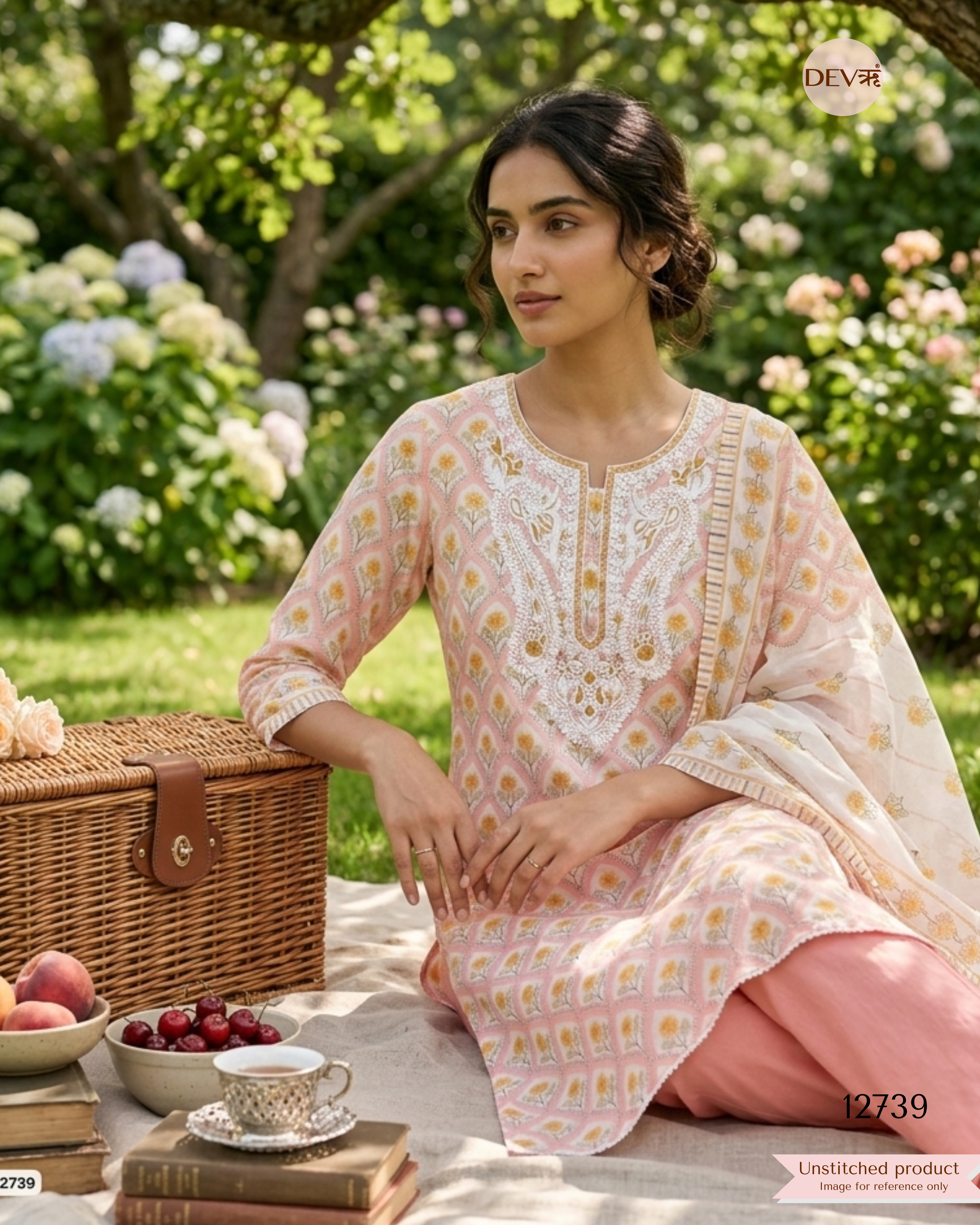 Peach Cotton Embroidered Unstitched 3-Piece Suit (Devri – D.No 12739)