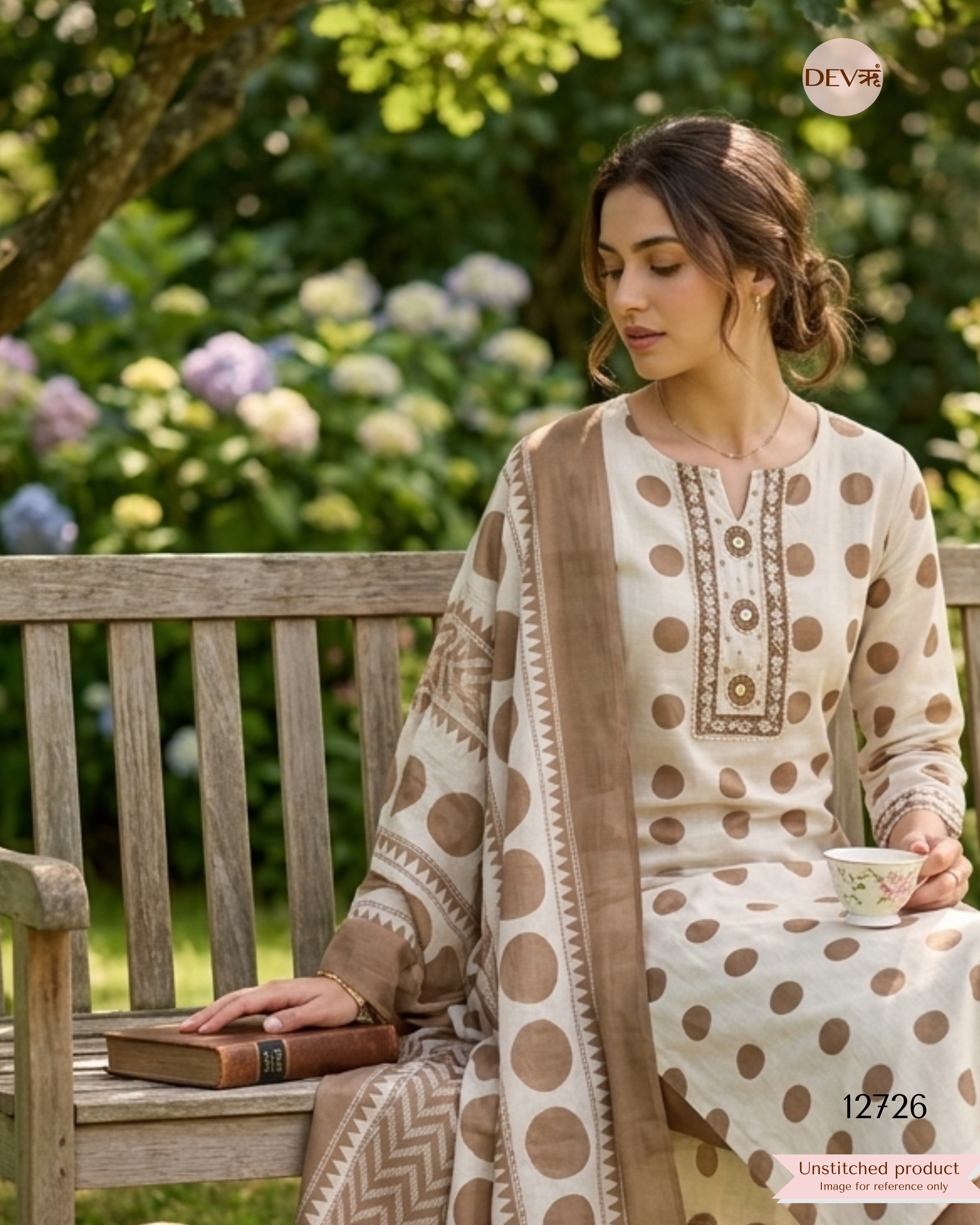 Brown Cotton Printed Unstitched 3-Piece Suit (Devri – D.No 12726)