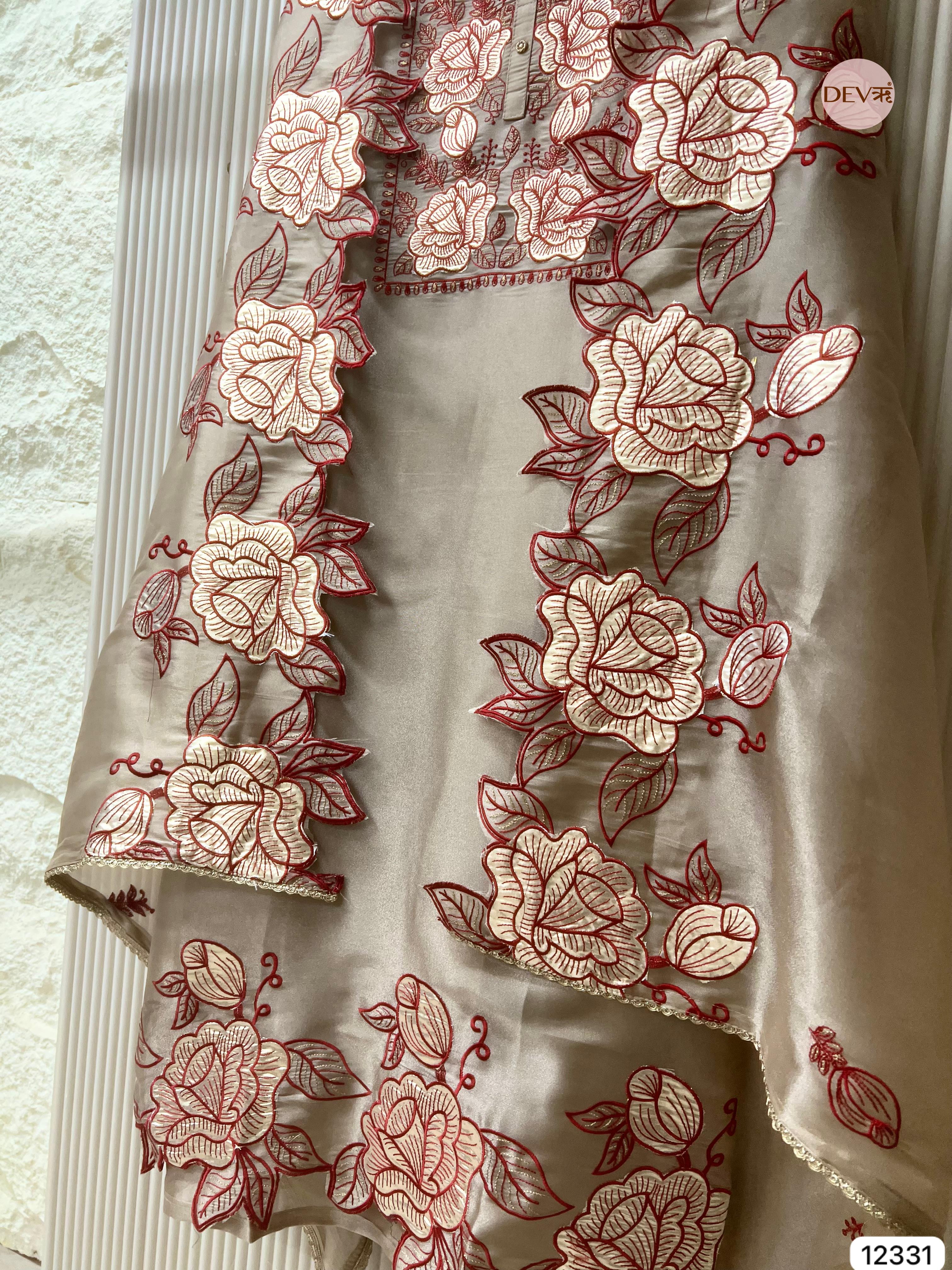 Beige Tissue Shimmer Embroidered Unstitched 3-Piece Suit (Devri – D.No 12331)