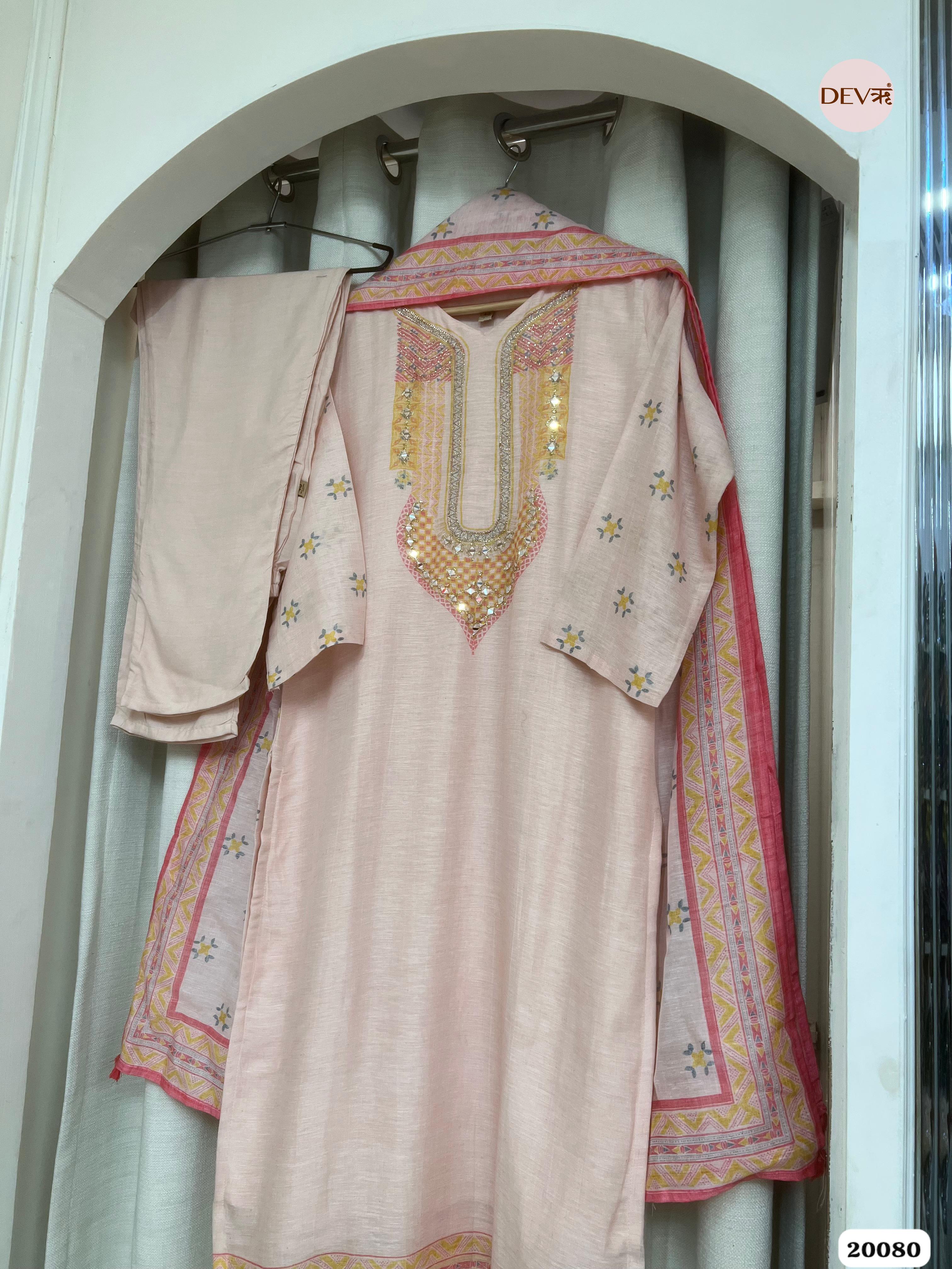 Pari Cotton Embroidered Peach 3-Piece Set (Devri – D.No 20080)