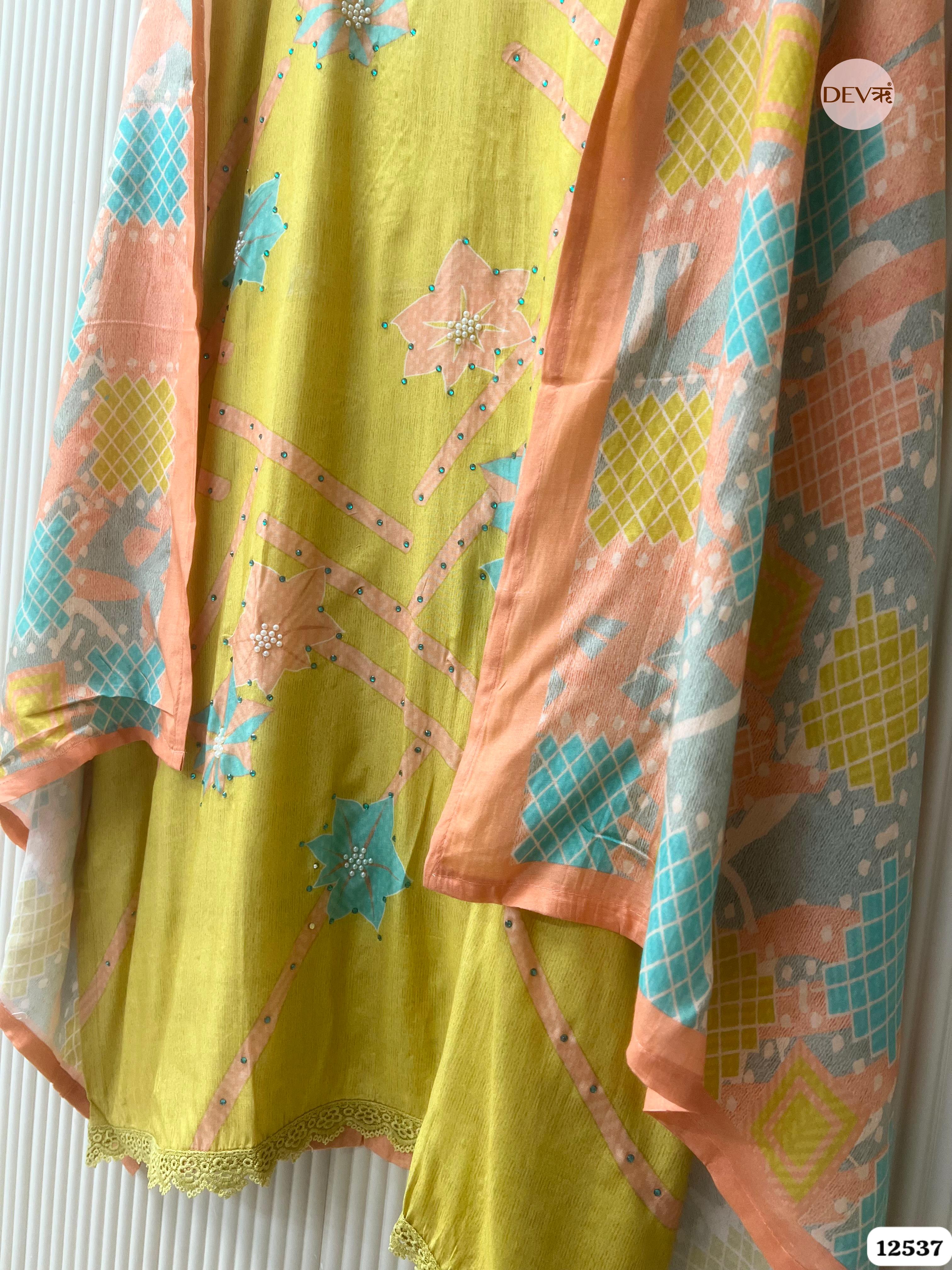 Sage Green Muslin Digital Printed Unstitched 3-Piece Suit (Devri – D.No. 12537)