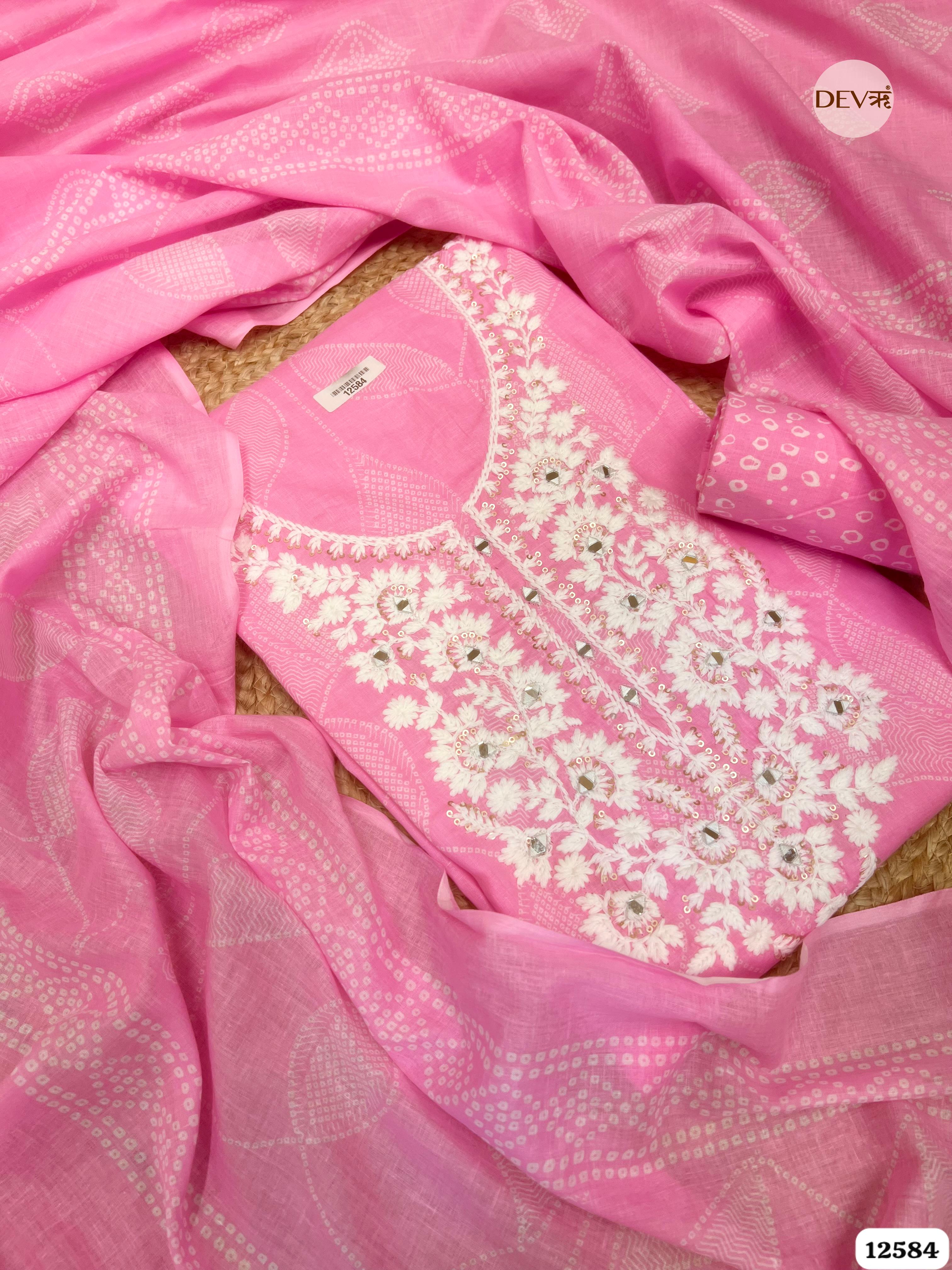 Blush Pink Cotton Embroidered Unstitched 3-Piece Suit (Devri – D.No 12584)