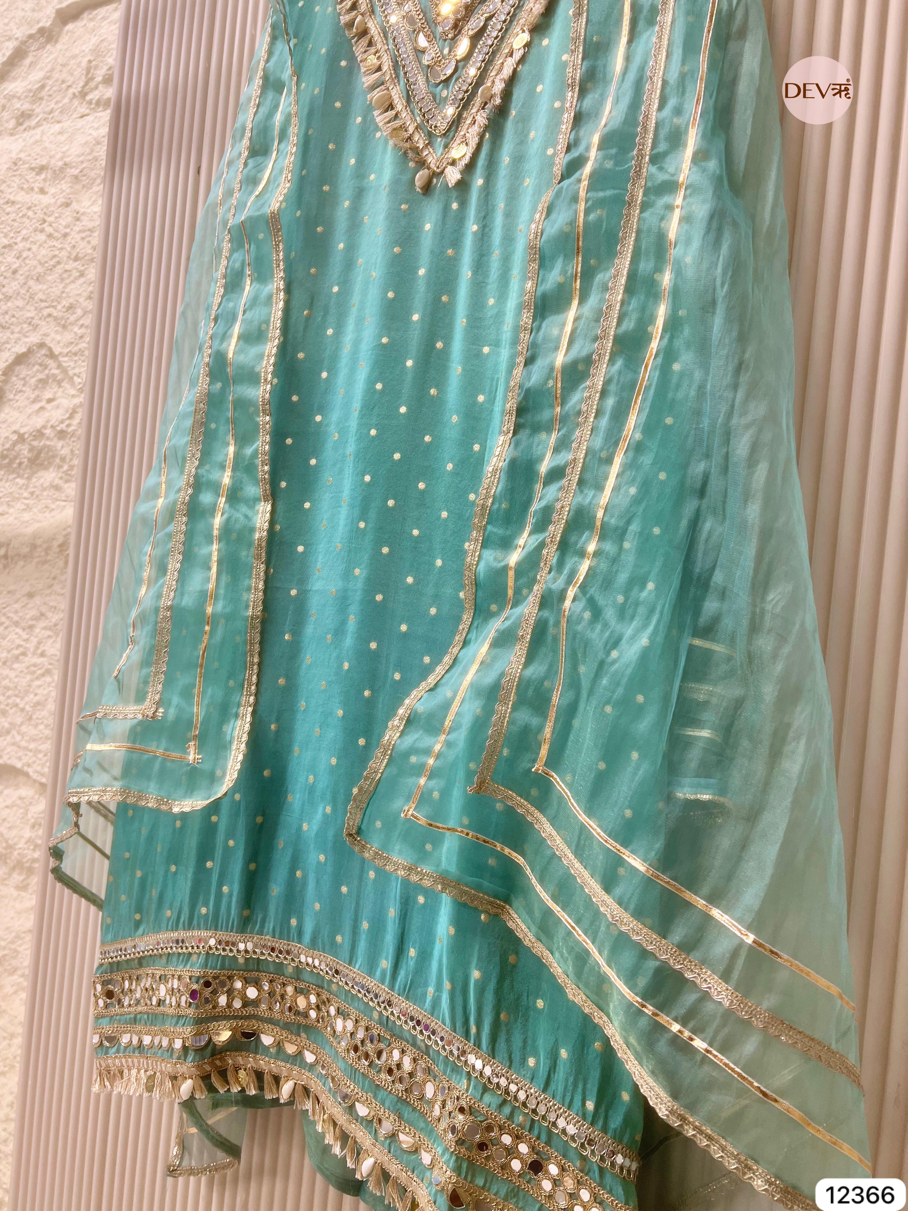 Sea Green Tissue Shimmer Embellished Unstitched 3-Piece Suit (Devri – D.No 12366)