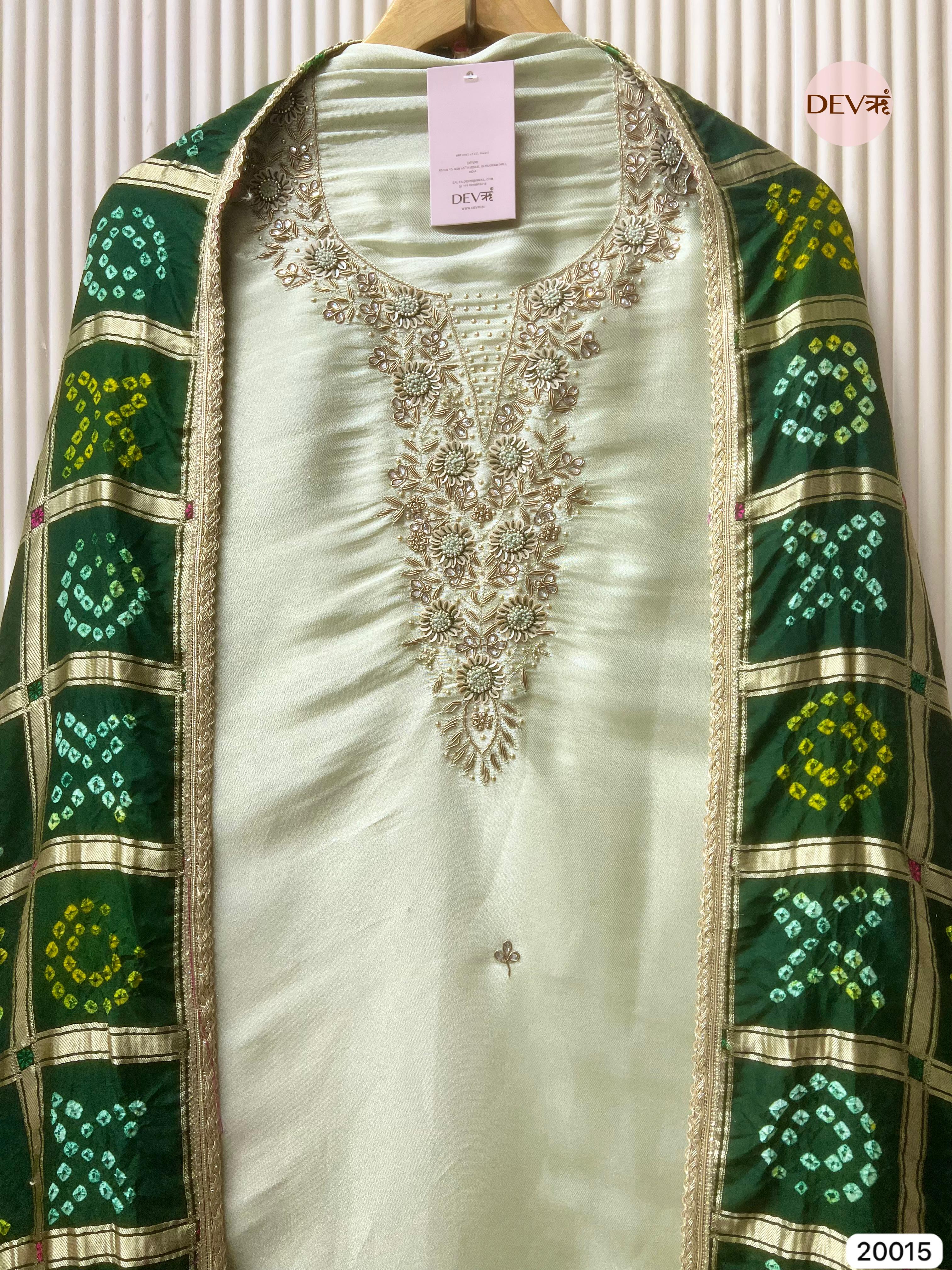 Mint Green Giraffe Silk Embroidered Unstitched 3-Piece Suit (Devri – D. N.20015)