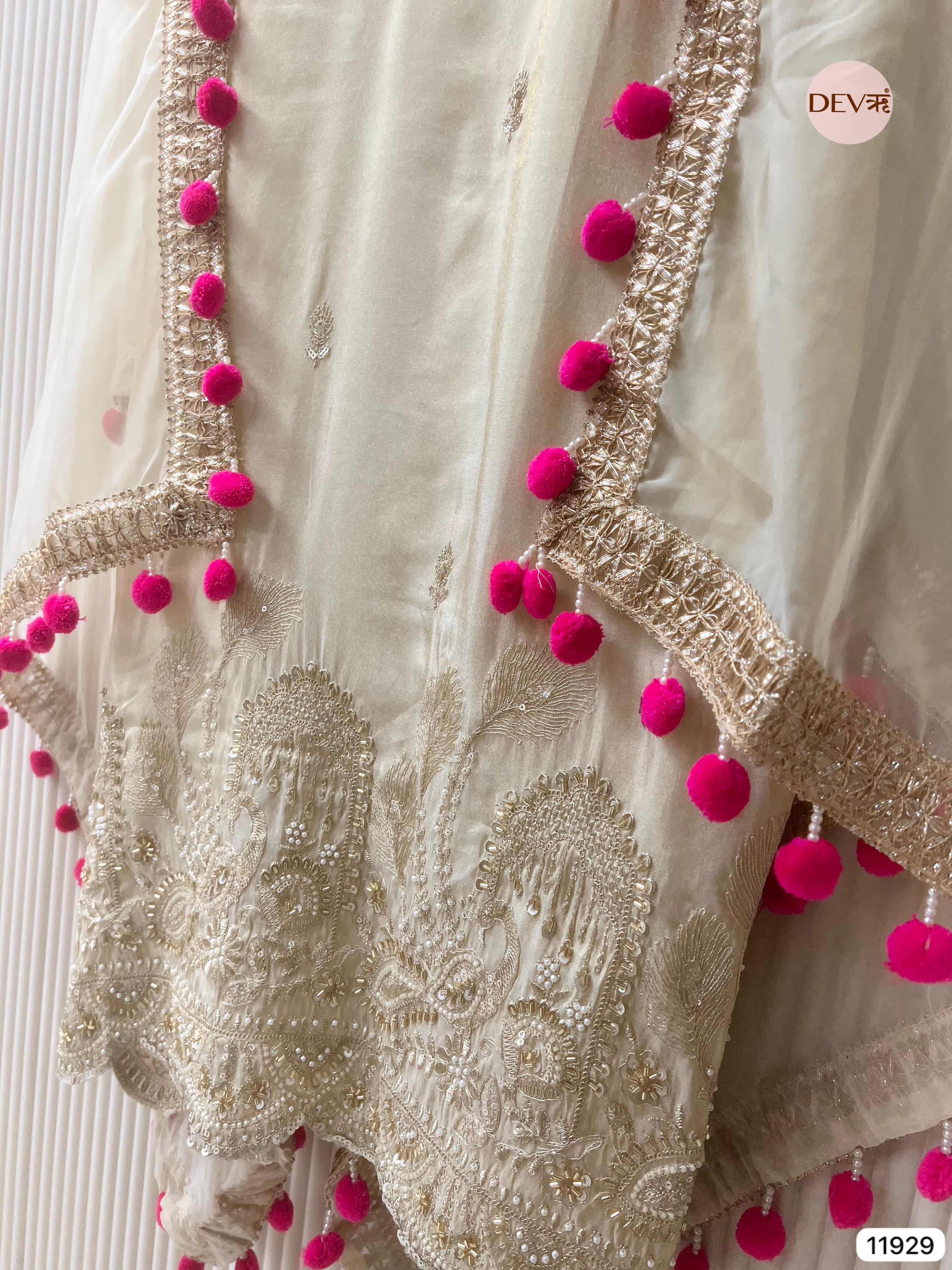 Ivory Shimmer Silk Embroidered Unstitched 3-Piece Suit (Devri – D.No 11929)