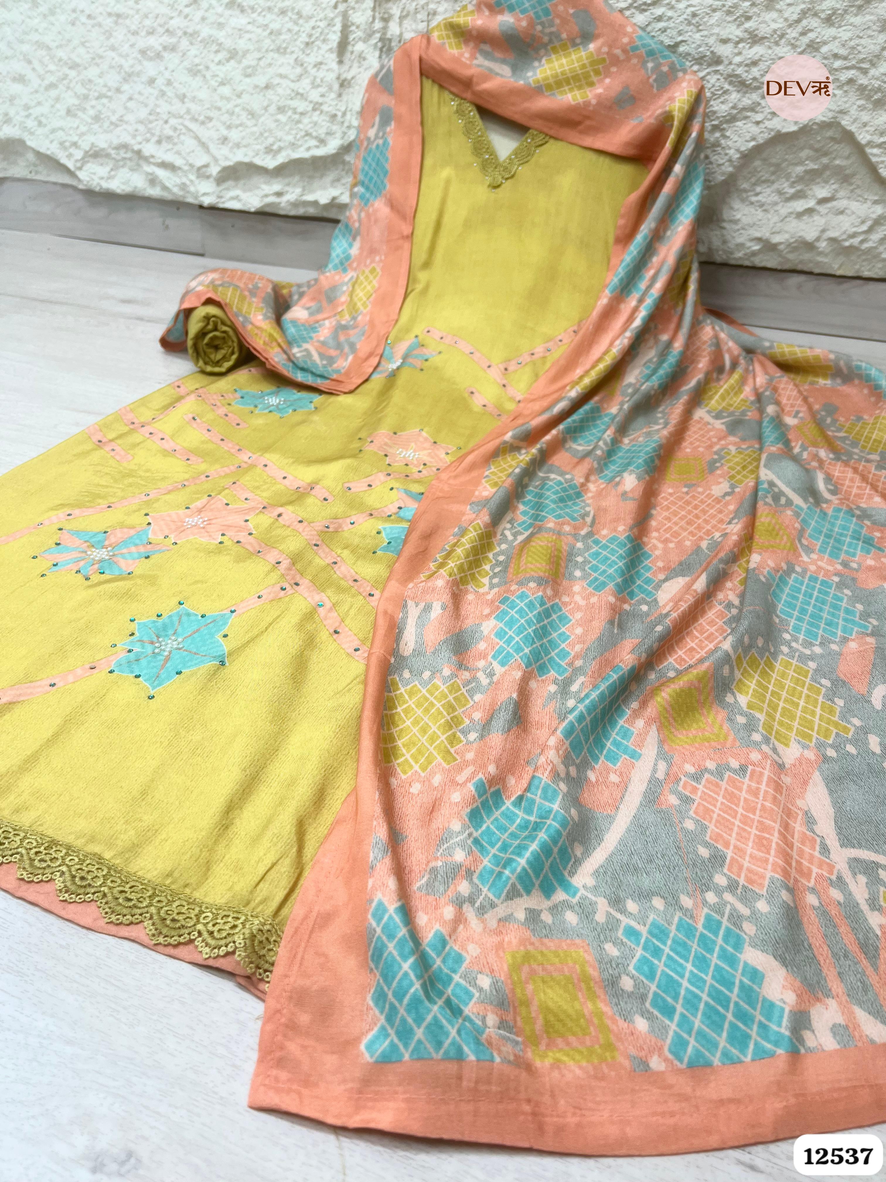 Sage Green Muslin Digital Printed Unstitched 3-Piece Suit (Devri – D.No. 12537)