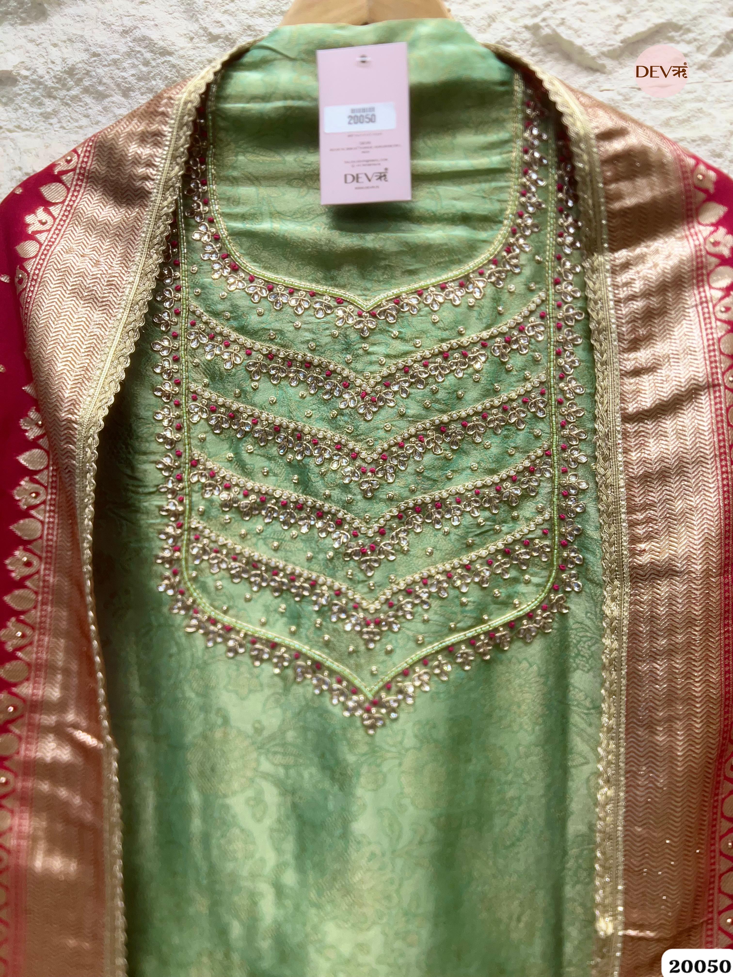 Pistachio Green Pure Tissue Embroidered Unstitched 3-Piece Suit (Devri – D.No. 20050)