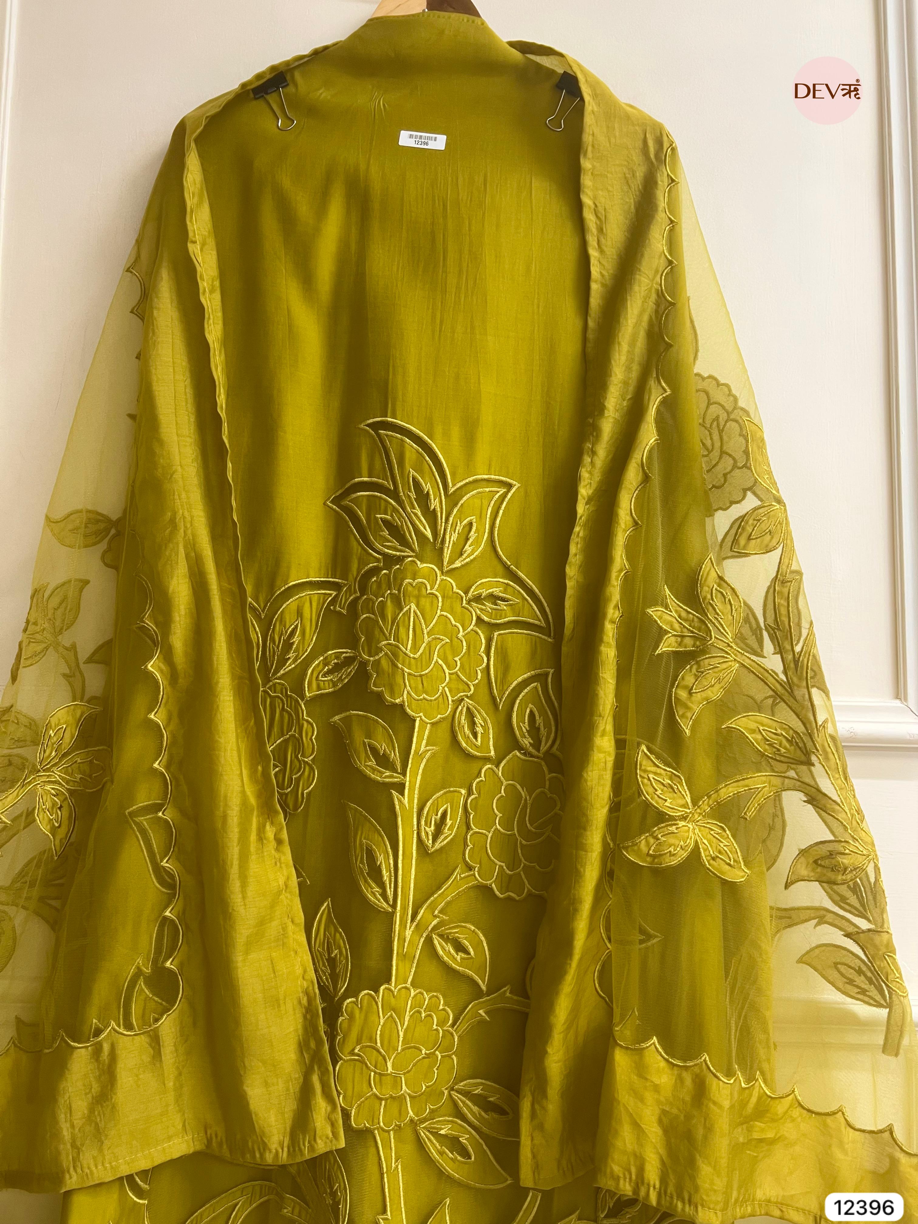 Olive Green Modal Silk Embroidered Unstitched 3-Piece Suit (Devri – D.No 12396)