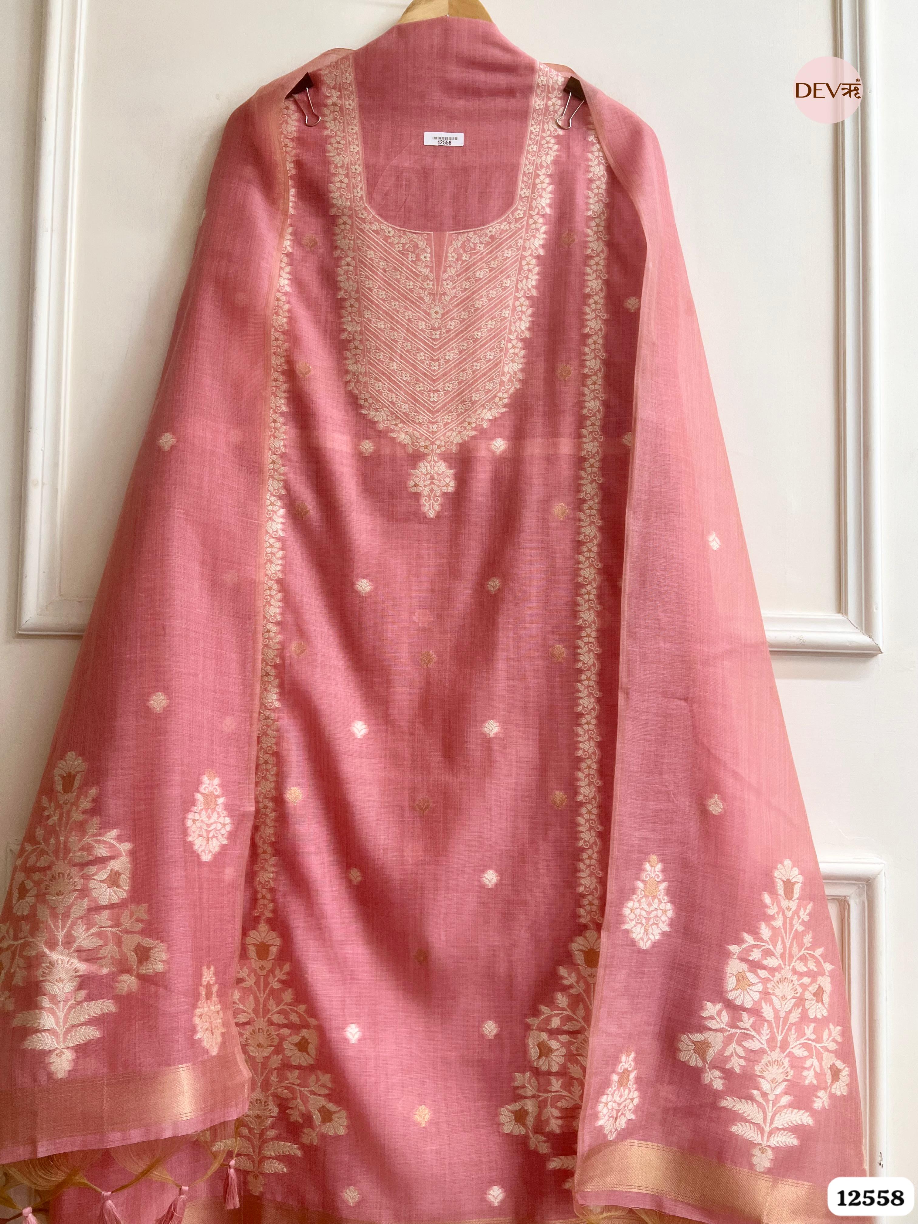 Pink Jamdani Embroidered Unstitched 3-Piece Suit (Devri – D.No 12558)