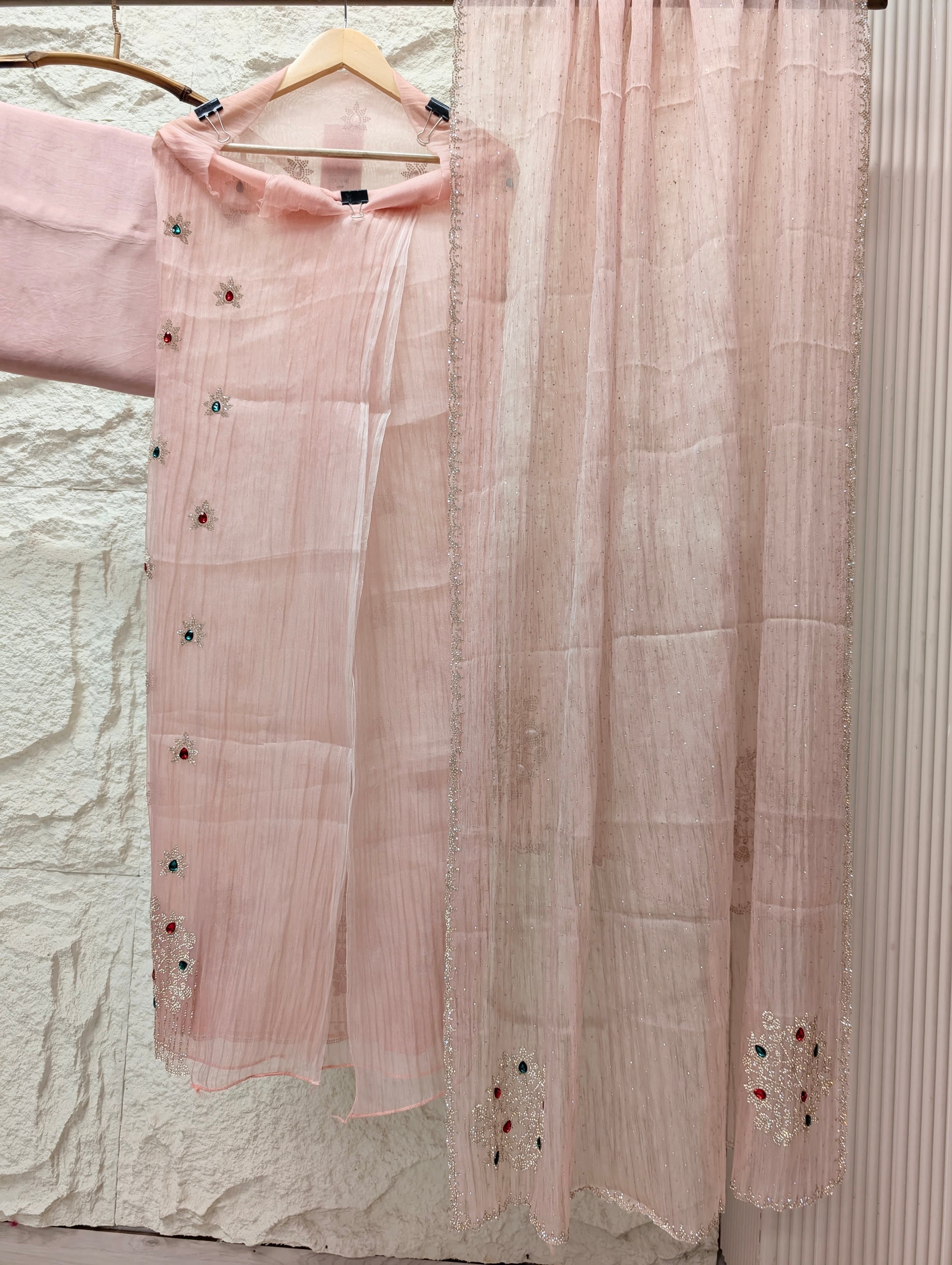 Pink Pure Organza Silk Embroidered Unstitched 3-Piece Suit (Devri – D.No 13635)