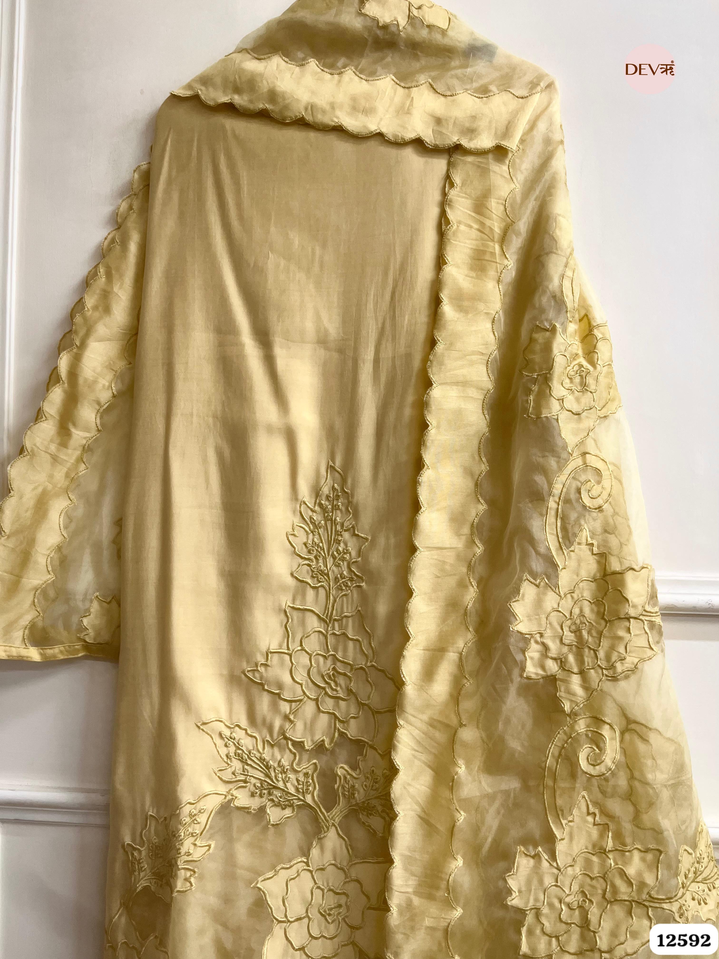 Yellow Modal Silk Embroidered Unstitched 3-Piece Suit (Devri – D.No 12592)
