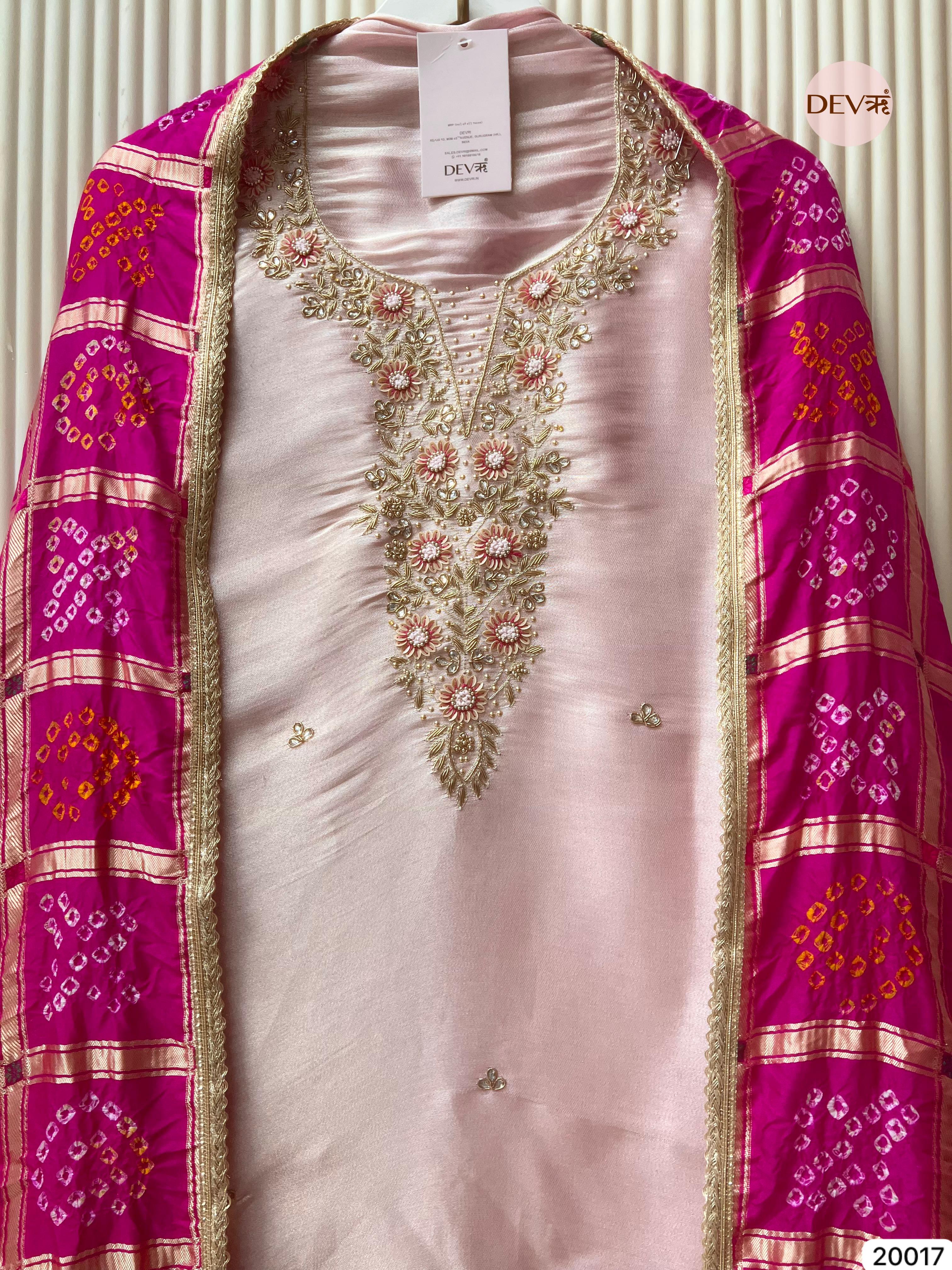 Blush Pink Giraffe Silk Embroidered Unstitched 3-Piece Suit (Devri – D.No 20017)