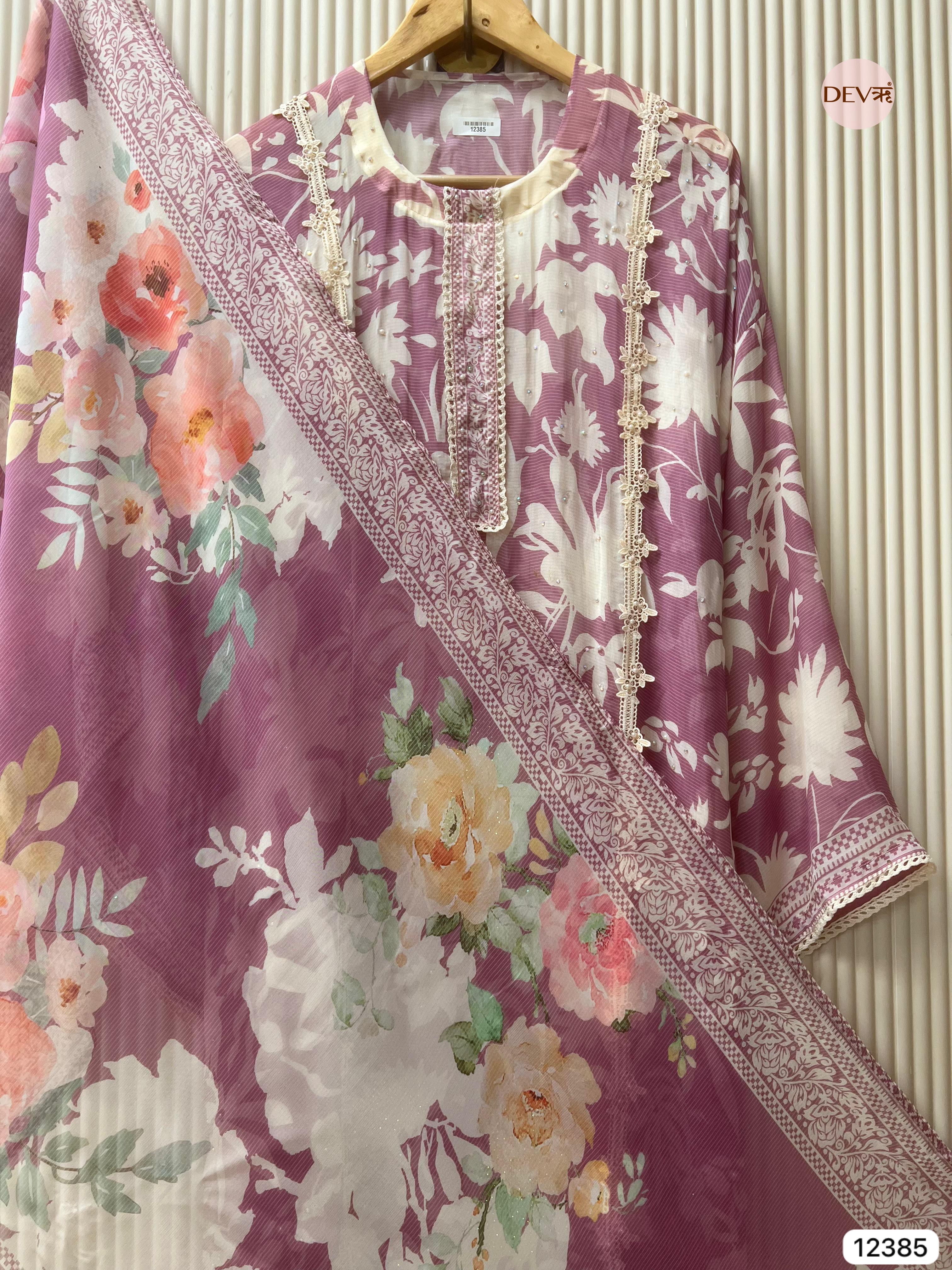 Dusty Mauve Organza Printed Unstitched 3-Piece Suit (Devri – D.No 12385)
