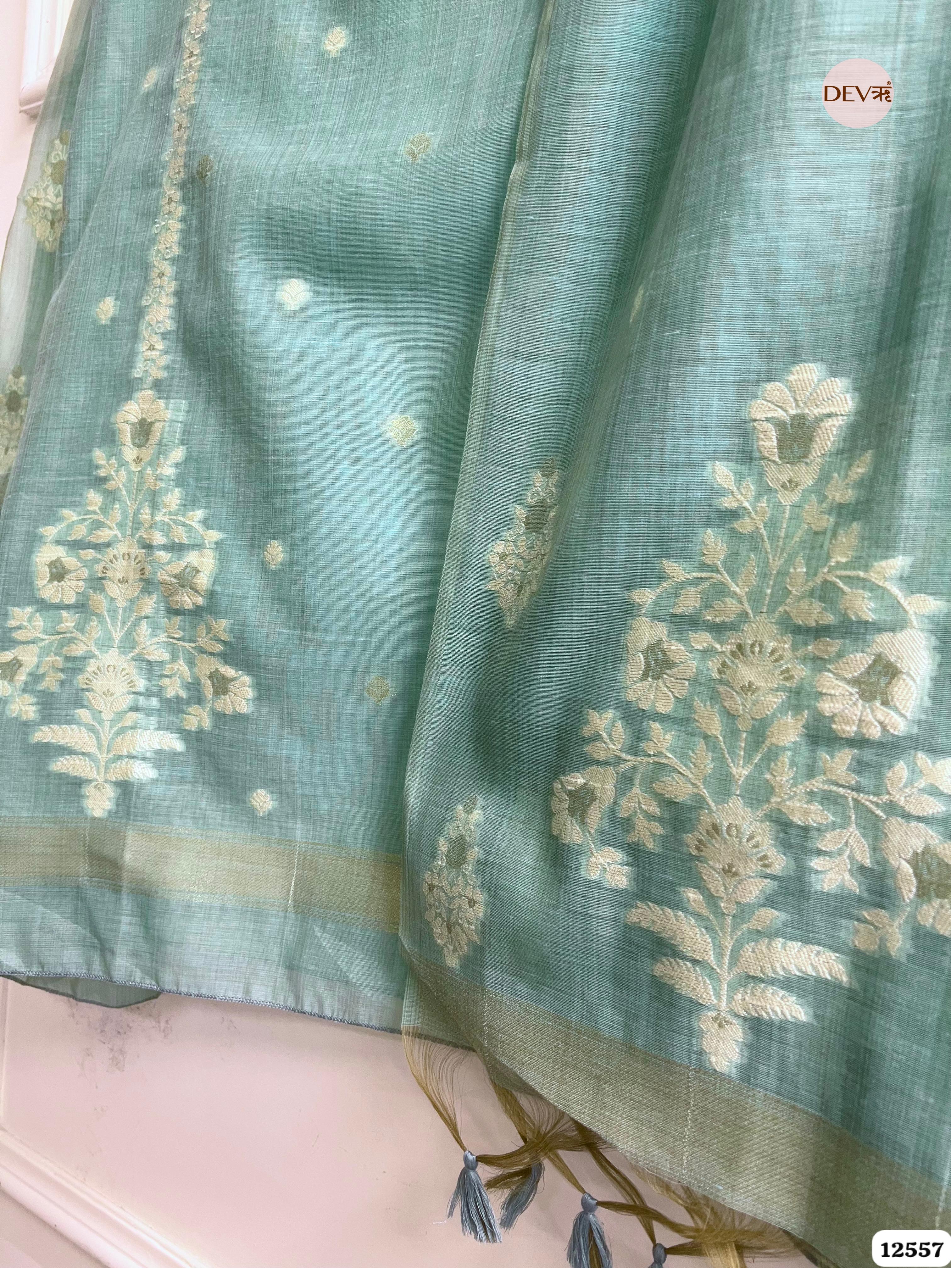 Sea Green Jamdani Embroidered Unstitched 3-Piece Suit (Devri – D.No 12557)