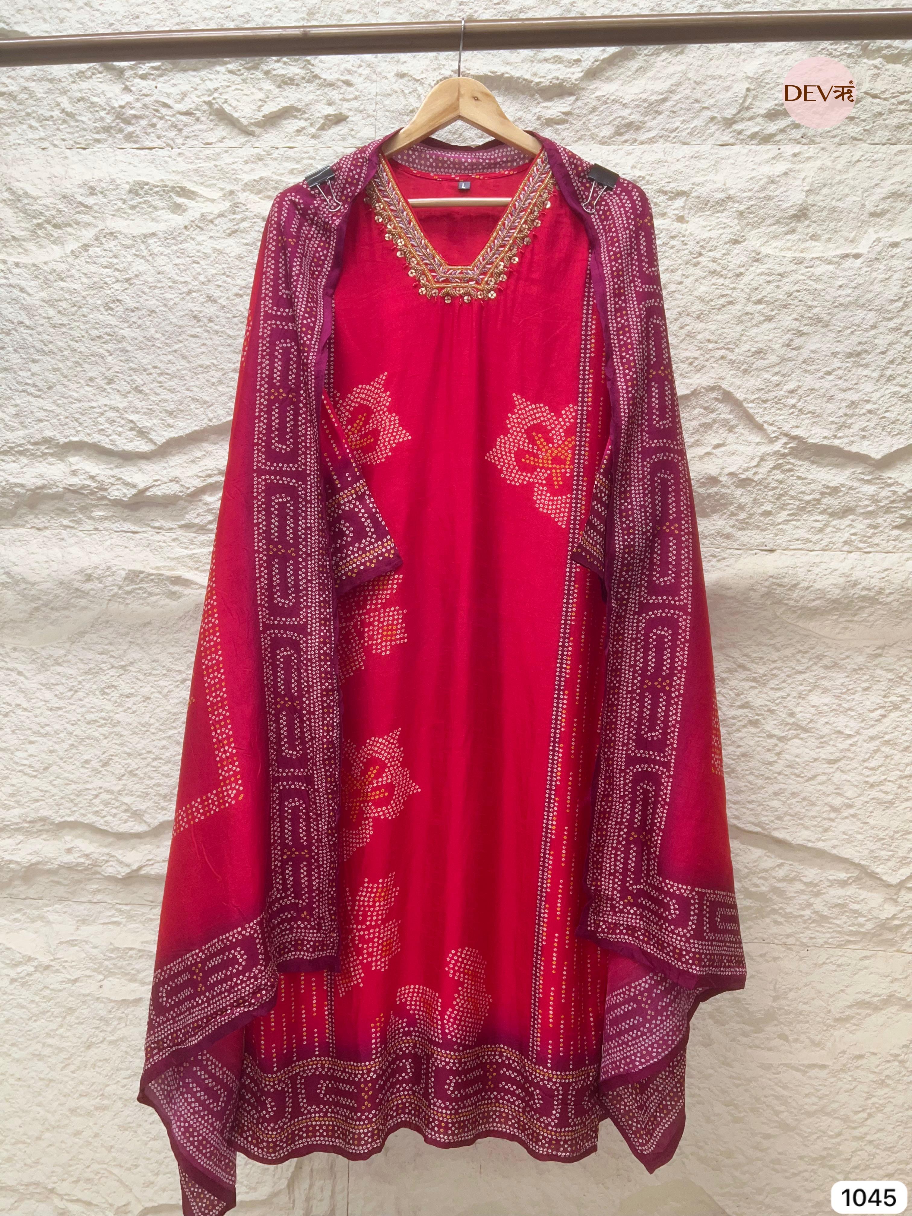 Ragini Pure Modal Silk Printed Crimson 3-Piece Set (Devri – D.No 1045)